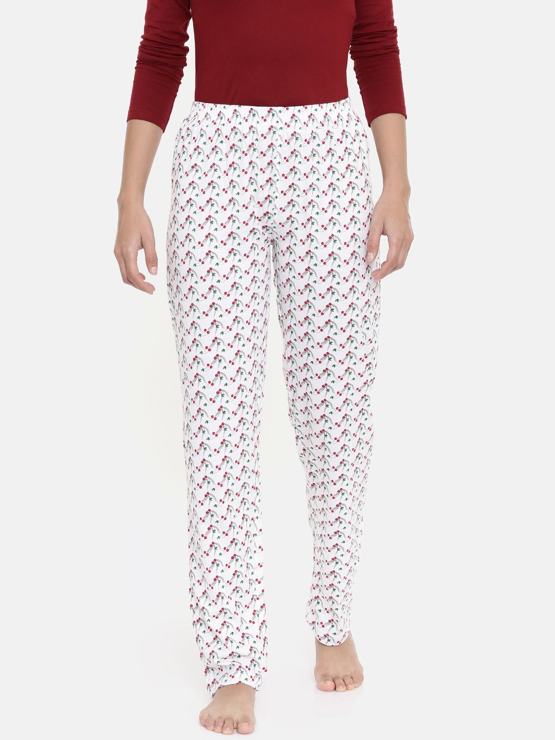 zebu Women Red & White Printed Lounge Pants 299_1ZW_PPP_PRI_RED_XL Price in India