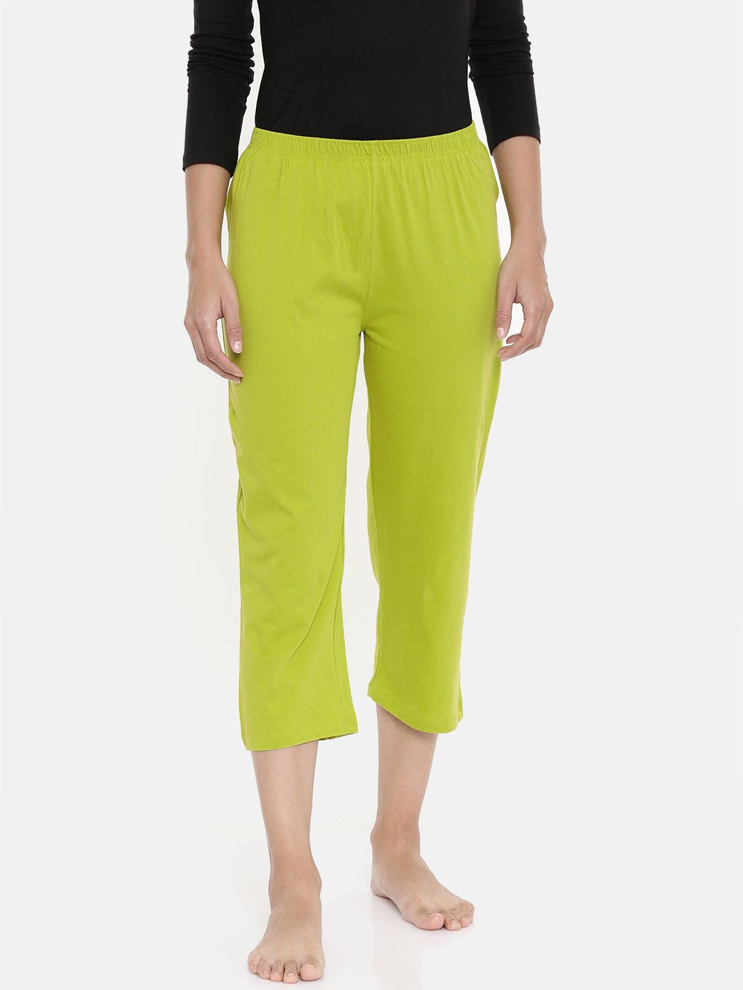 zebu Women Lime Green Solid Regular Fit Lounge pants Price in India