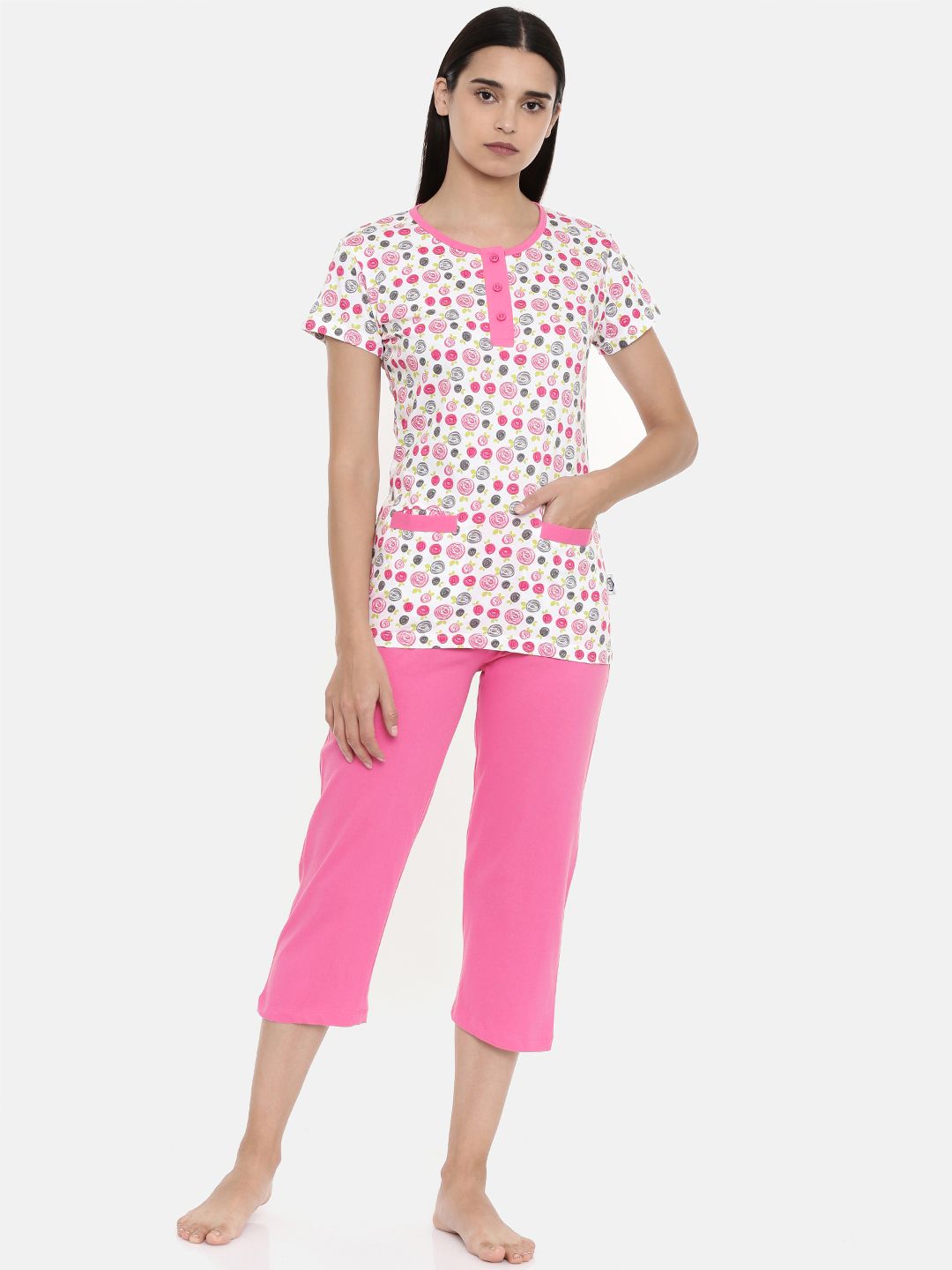 zebu Women Pink & White Printed Night suit Price in India