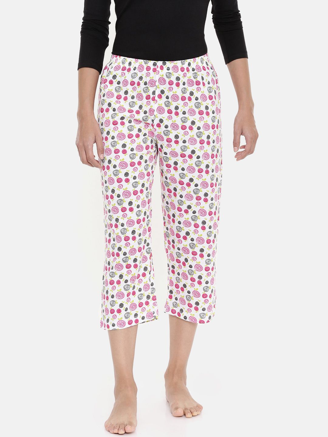 zebu Women Pink & White Printed Regular Fit Lounge pants Price in India