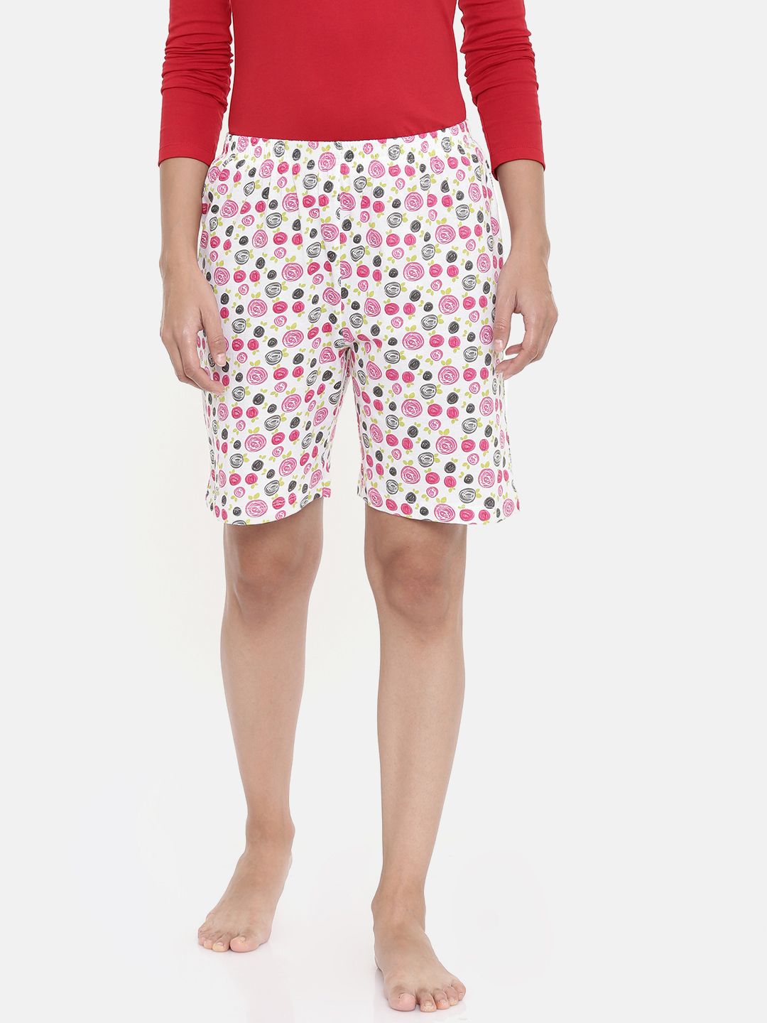 zebu Women Pink & White Printed Lounge Shorts Price in India