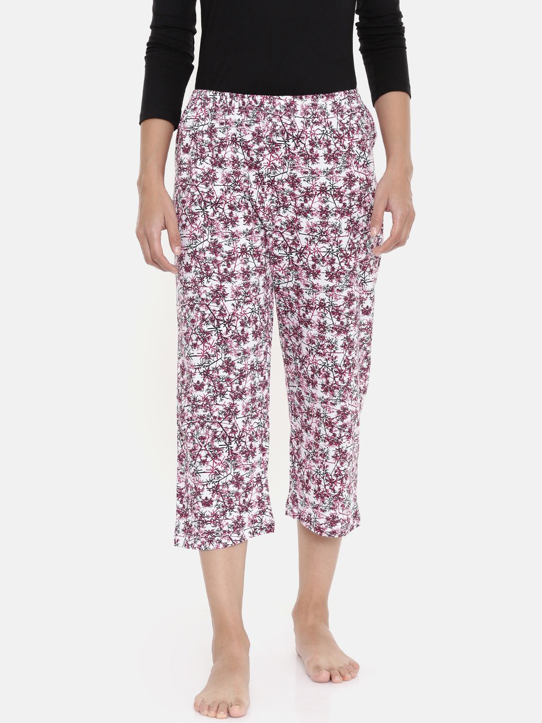 zebu Women Pink & White Printed Regular Fit Lounge pants Price in India