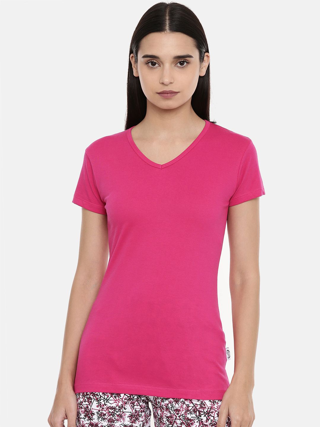 zebu Women Pink Solid V-Neck T-shirt 299_1ZW_VN_PLN_RPK_XL Price in India