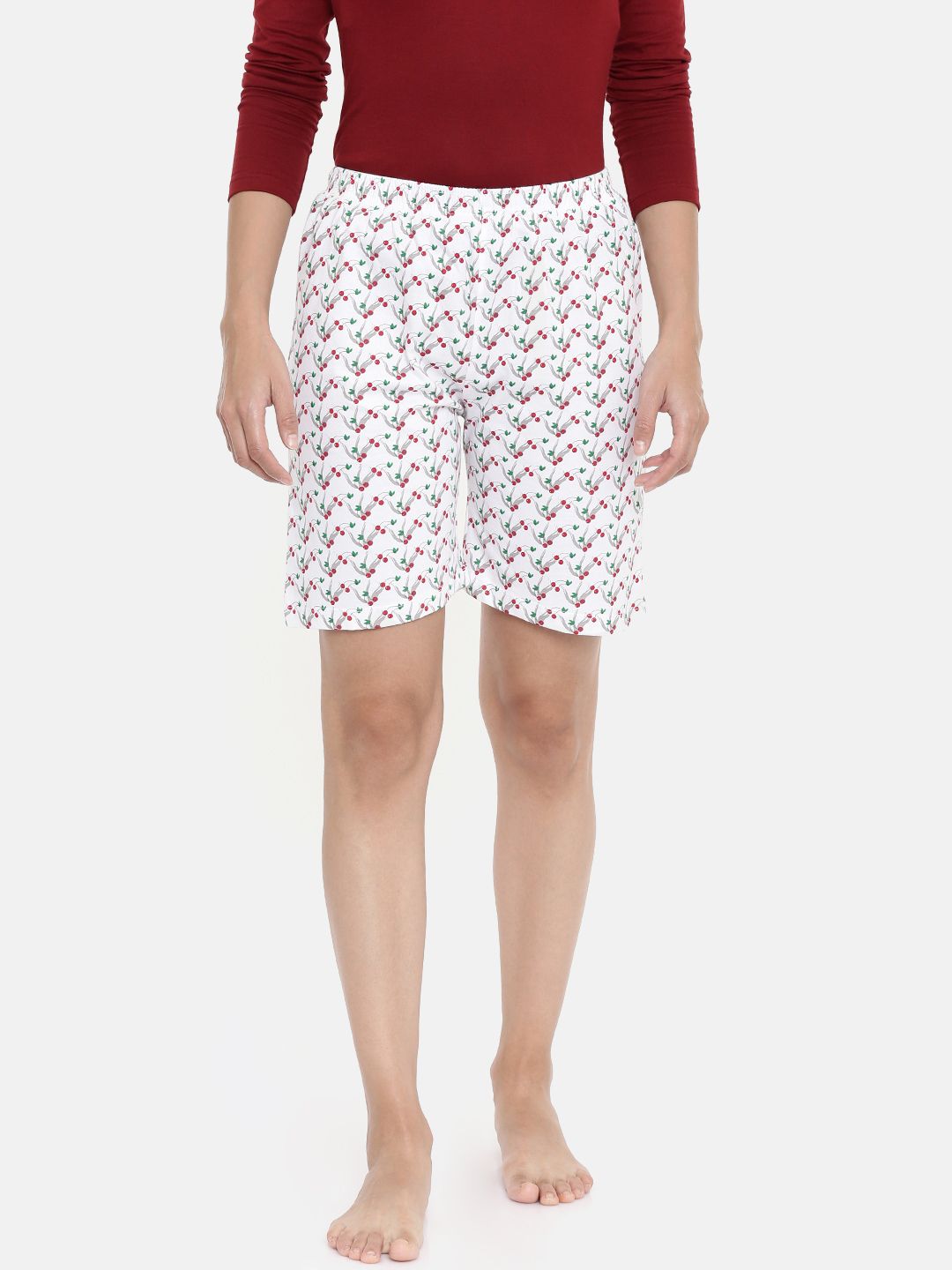 zebu Women Red & White Printed Lounge Shorts Price in India