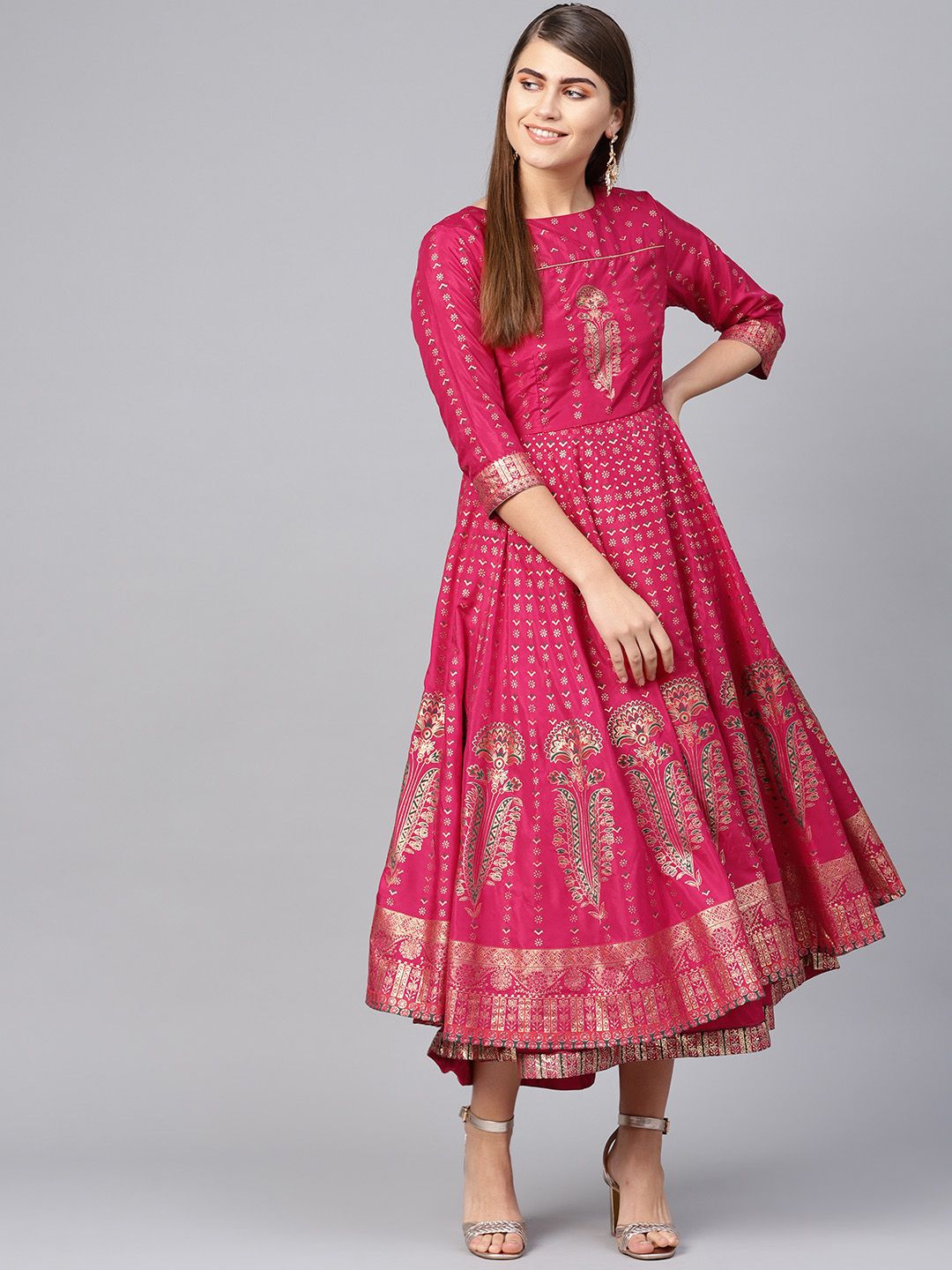 Juniper Women Fuchsia Printed Layered Maxi Dress Price in India