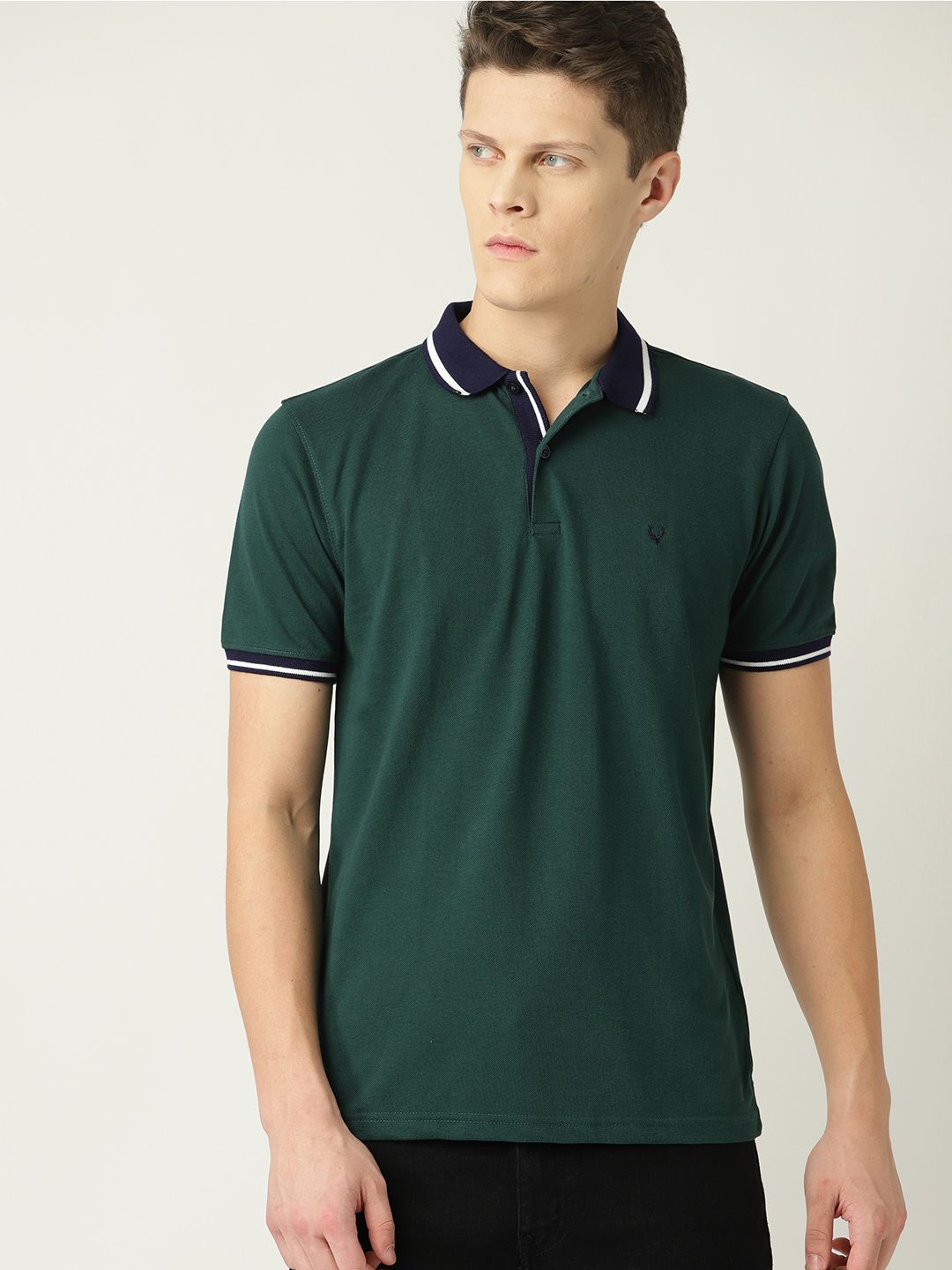 Allen Solly Men Green Solid Polo Collar T-shirt