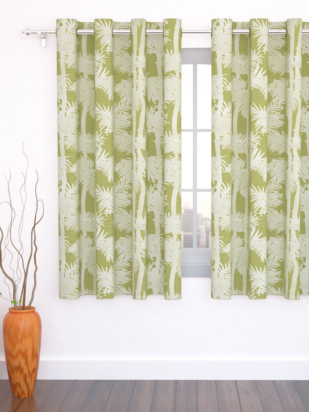Story@home Lime Green & Cream-Coloured Jacquard Textured Single Window Curtain Price in India