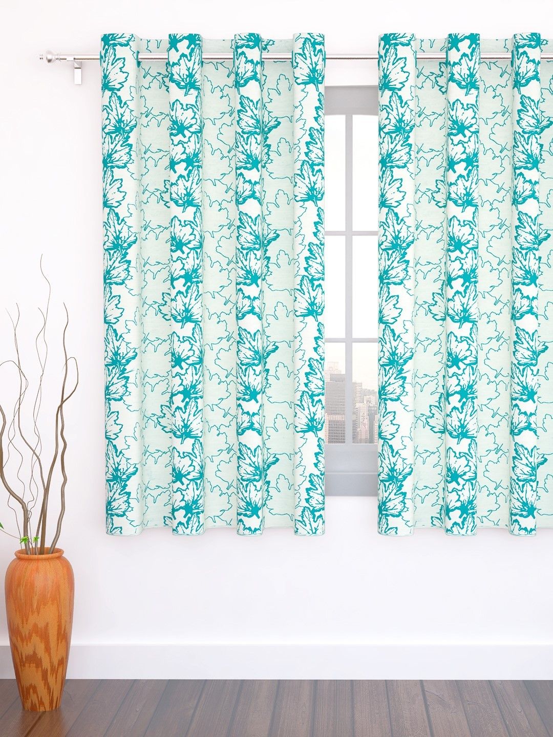 Story@home White & Blue Jacquard Single Window Curtain Price in India