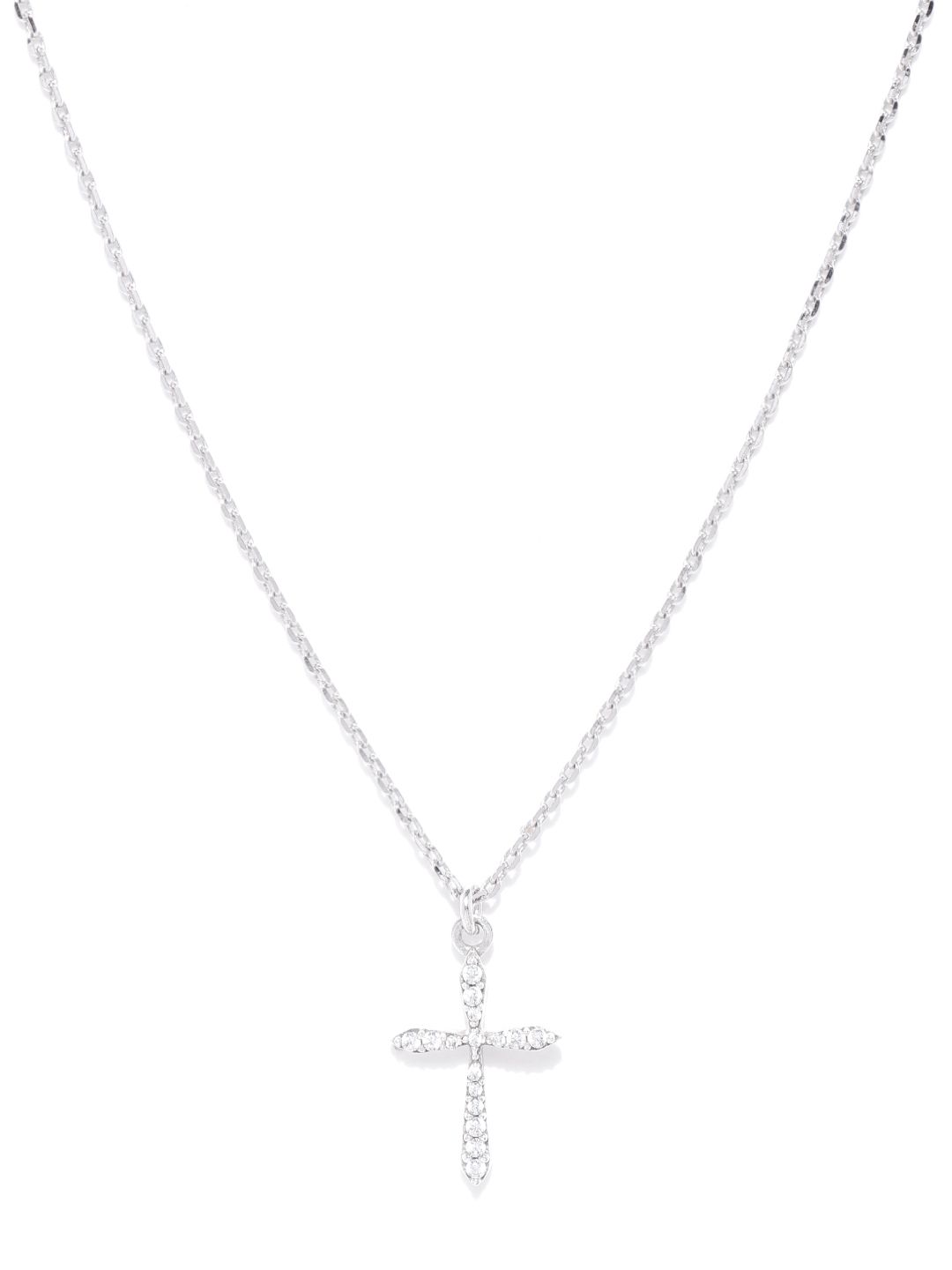Carlton London Silver-Toned Rhodium-Plated CZ-Studded Cross Dangler Necklace Price in India