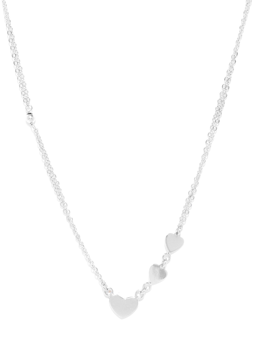 Carlton London Silver-Toned Rhodium-Plated Heart-Shaped Dual-Stranded Necklace Price in India