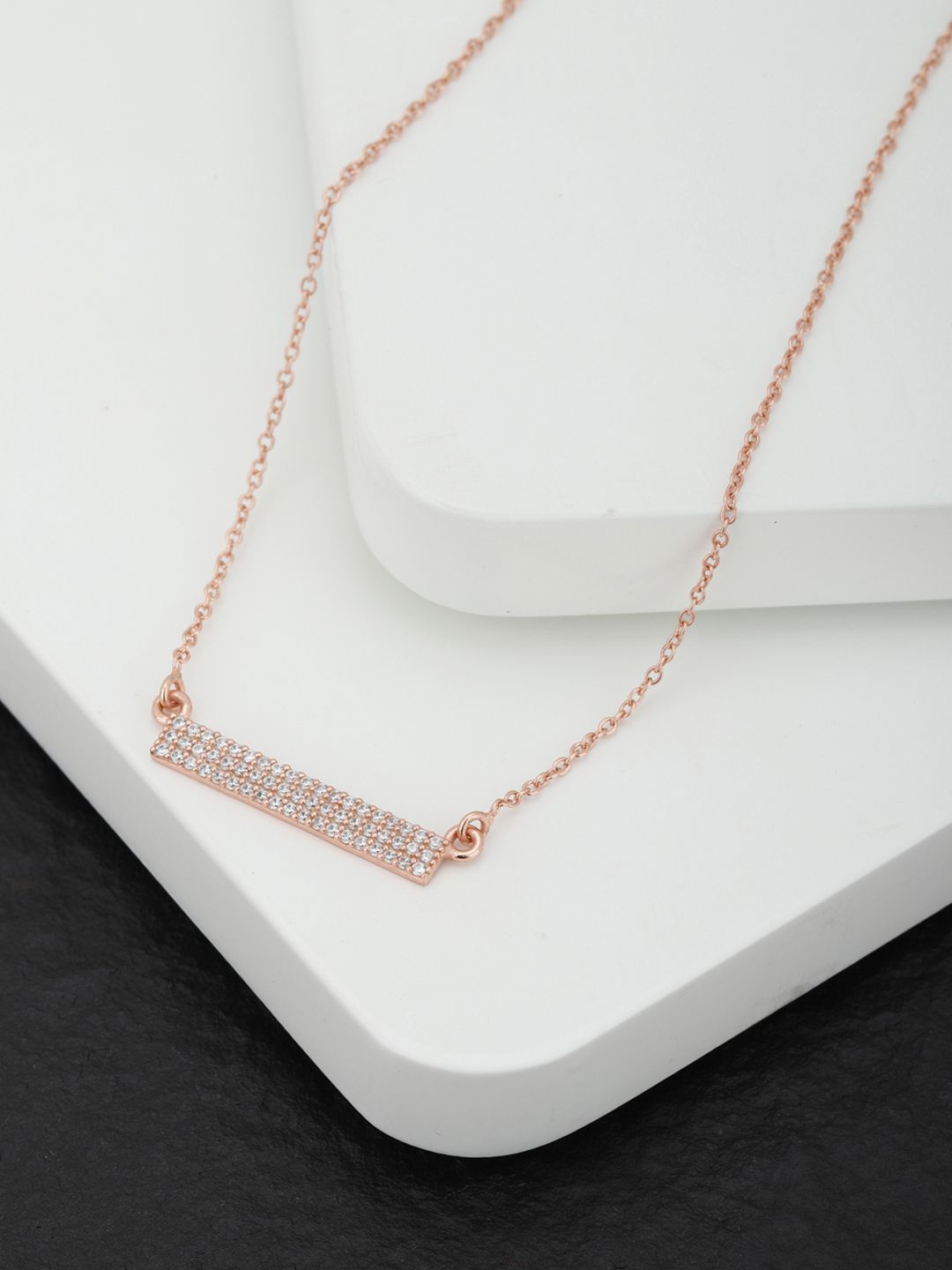 Carlton London Rose Gold-Toned Rhodium-Plated CZ-Studded Minimal Necklace Price in India