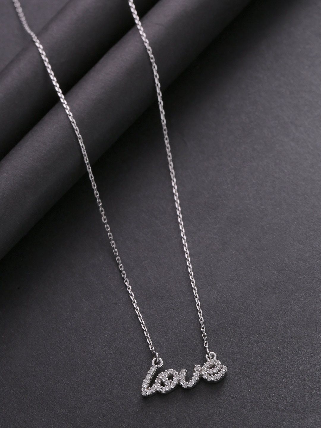 Carlton London Silver-Toned Rhodium-Plated CZ Stone-Studded Necklace Price in India