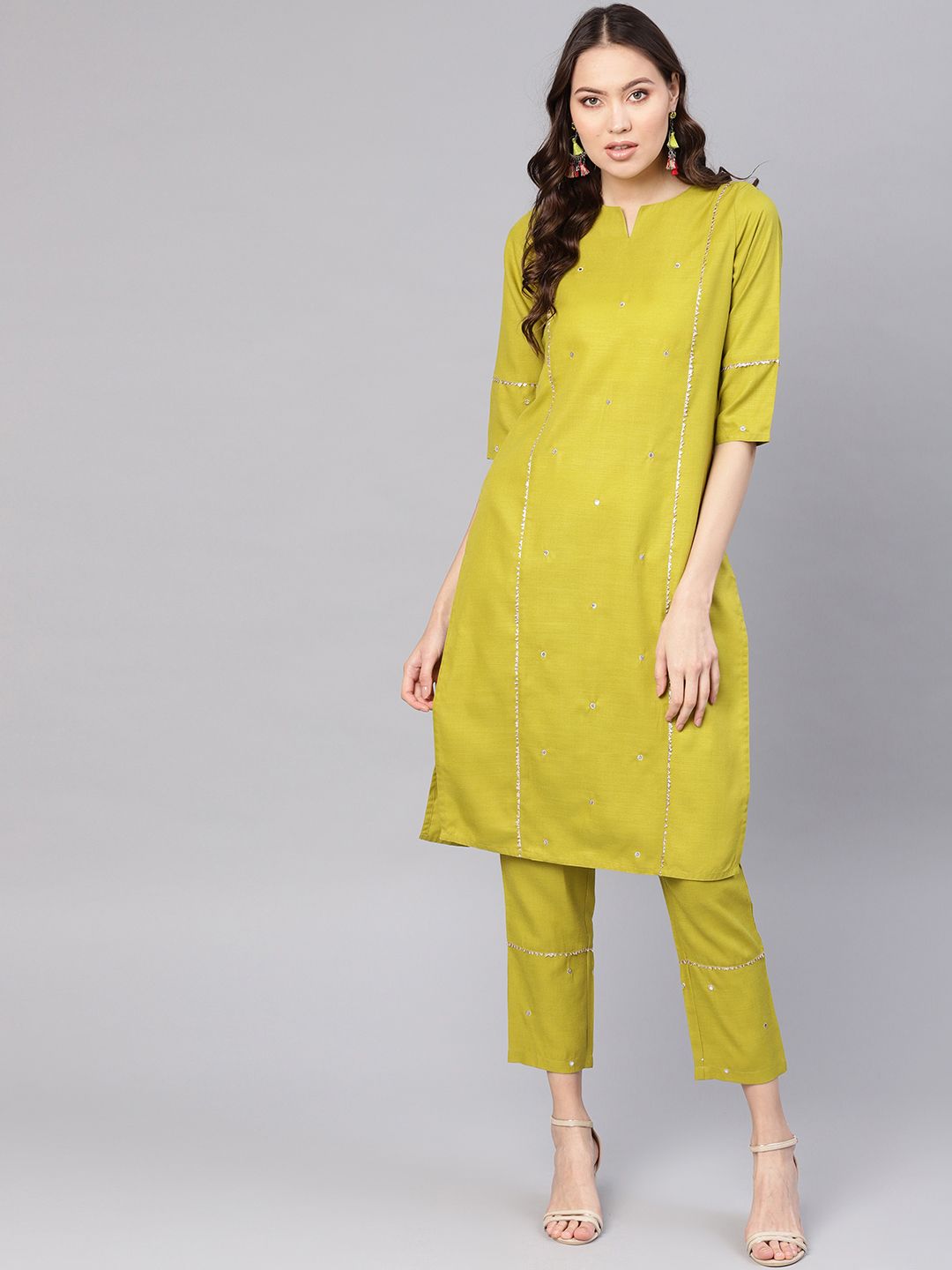 Jaipur Kurti Women Green Solid Kurta with Trousers Price in India