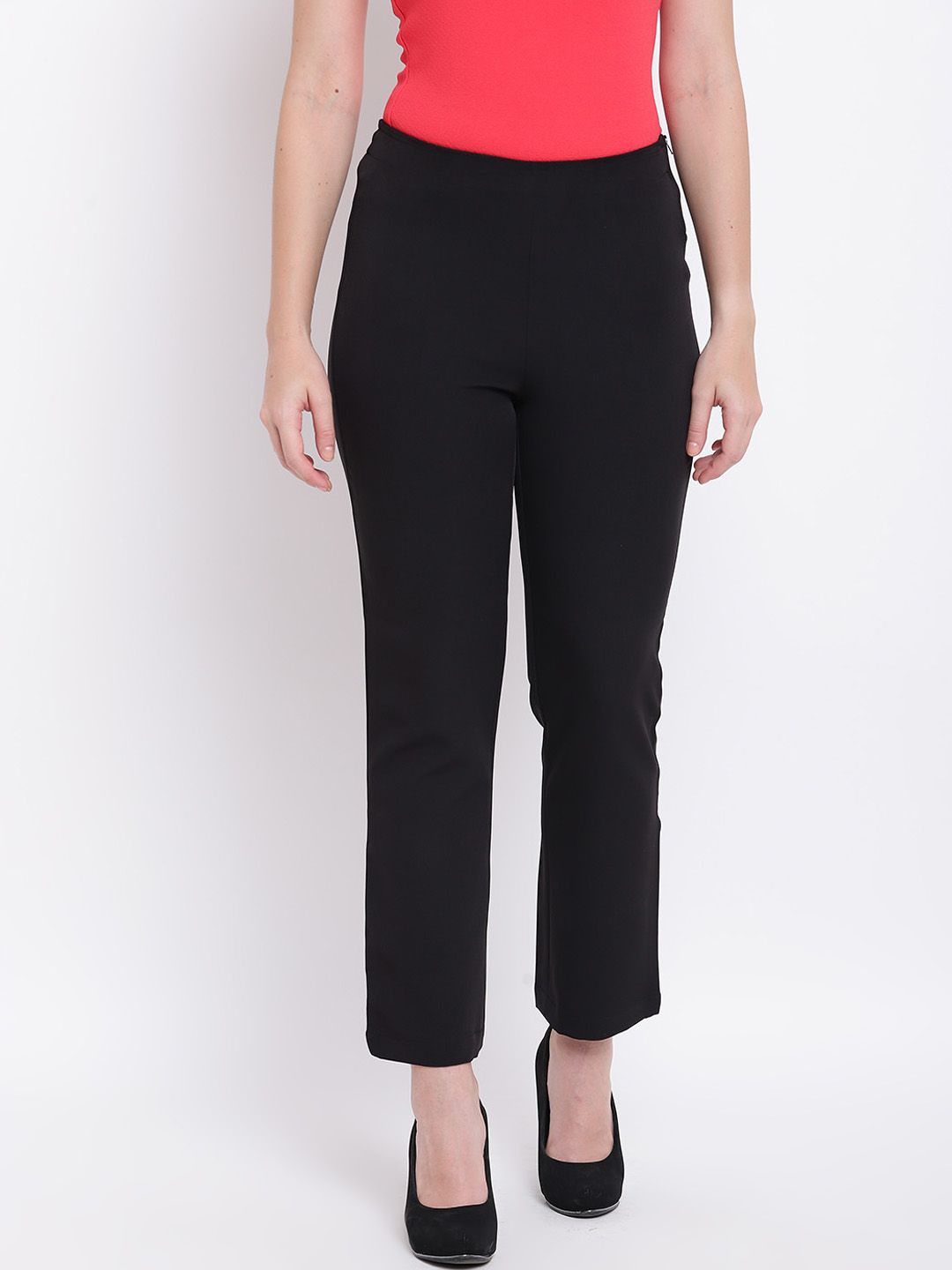 Deewa Women Black Regular Fit Solid Regular Trousers Price in India