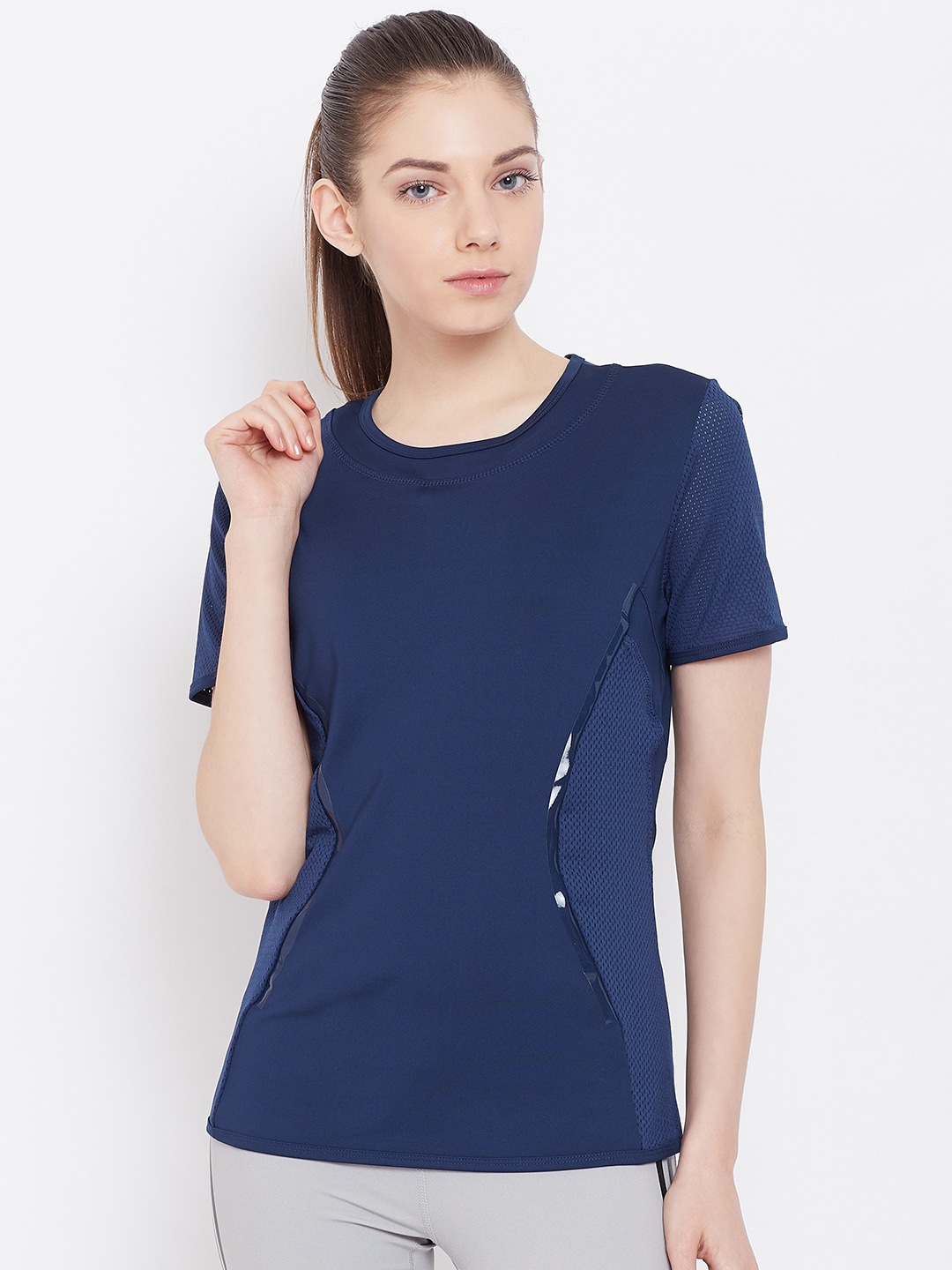 ADIDAS Stella McCartney Women Navy Blue Solid Essentials T-shirt Price in India