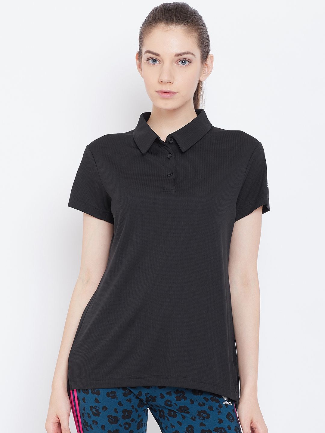 ADIDAS Women Black Climachill Self-Checked Polo Tennis T-Shirt Price in India