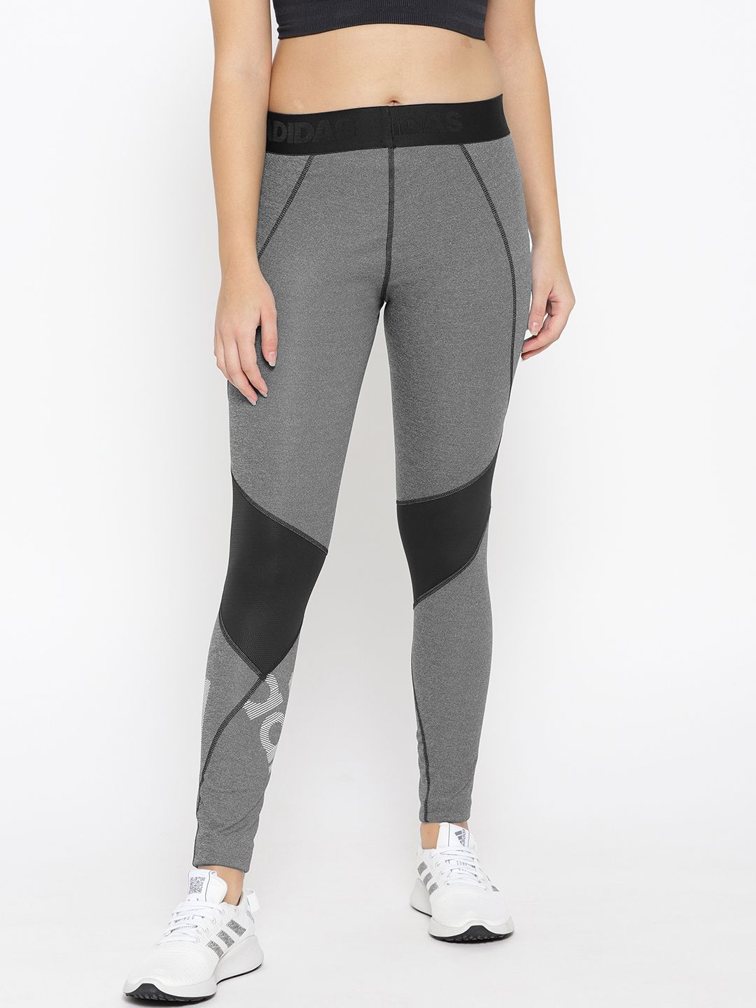 ADIDAS Women Charcoal Grey Alphaskin Badge of Sports Training Tights Price in India