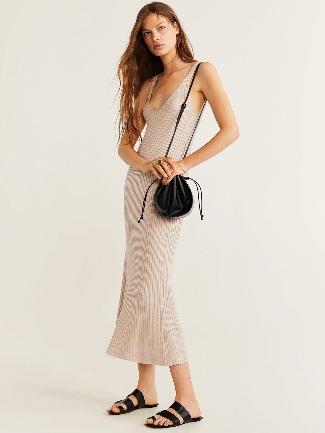 Buy MANGO Women Beige Ribbed Maxi A-Line Dress - Dresses for Women 10558110  | Myntra