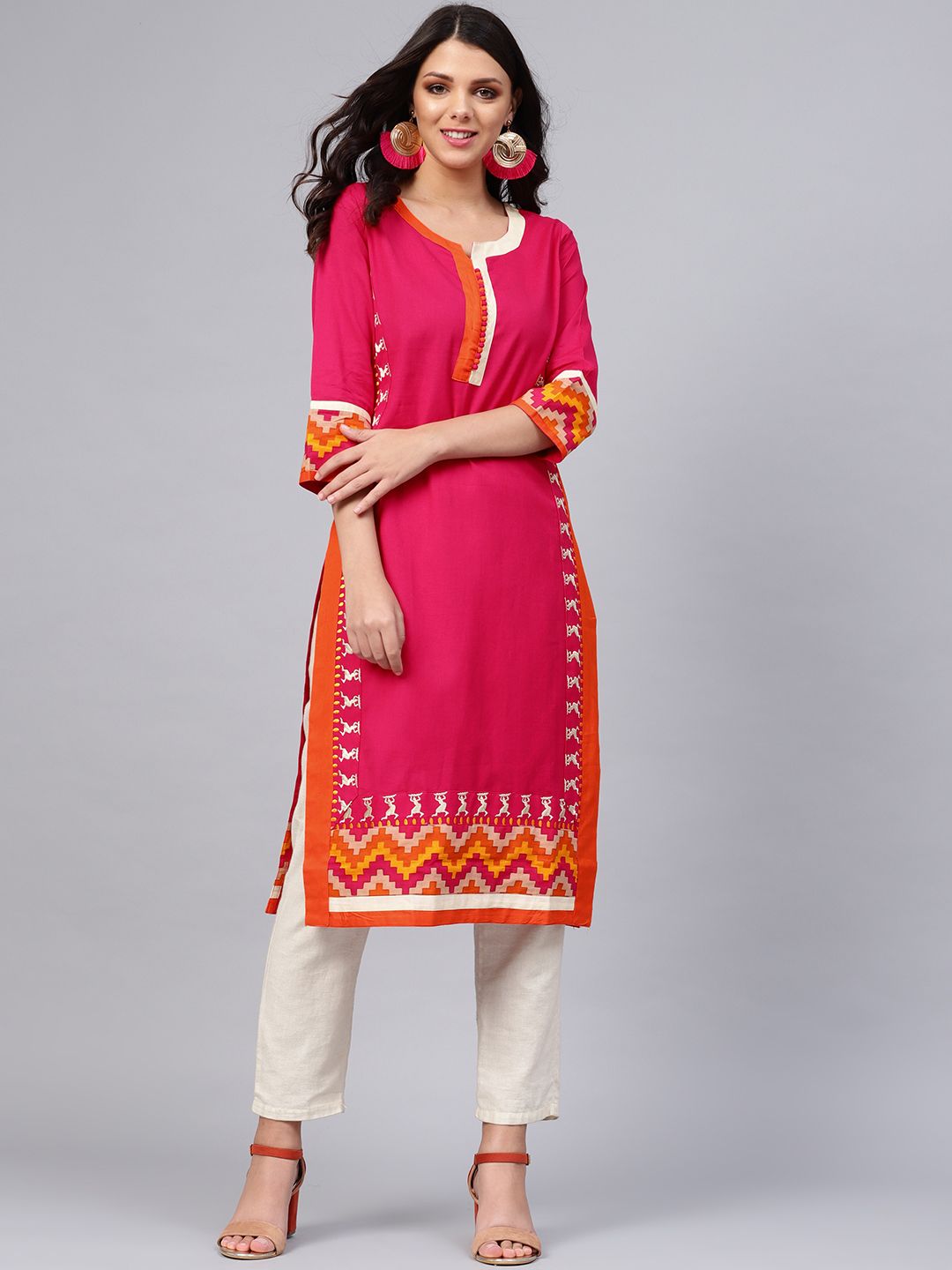 Divena Women Pink Embroidered Straight Kurta Price in India