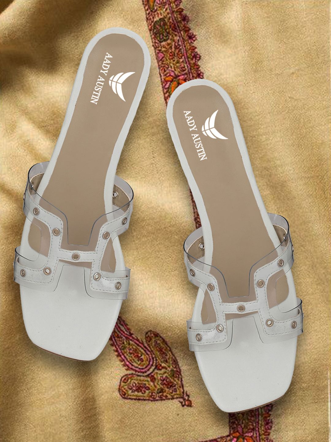 AADY AUSTIN Women White Embellished Heels Price in India