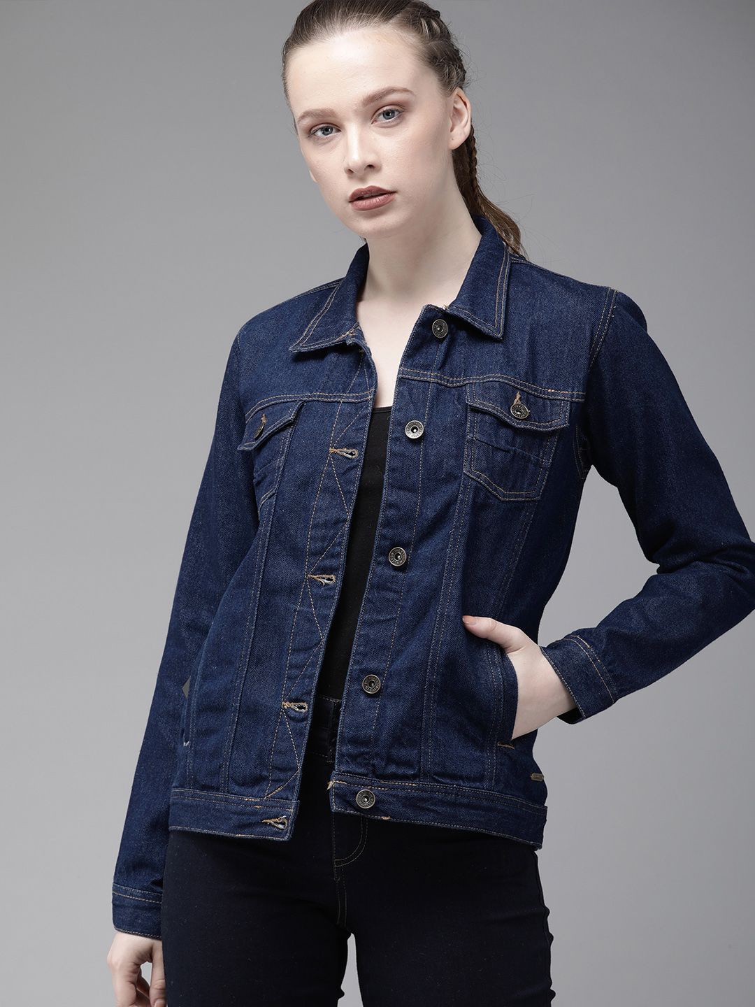 The Roadster Lifestyle Co Women Blue Solid Denim Jacket Price in India