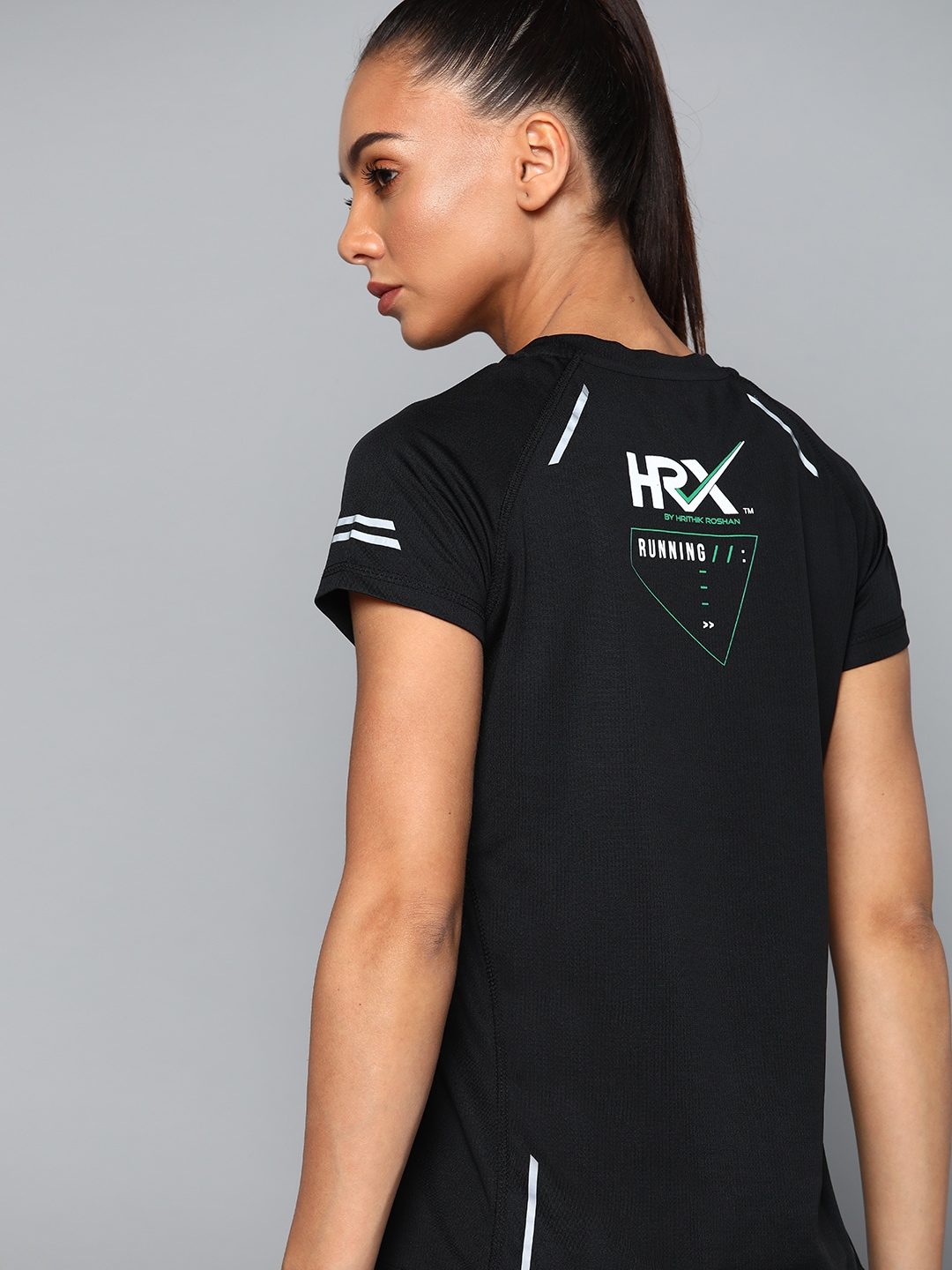 HRX by Hrithik Roshan Women Jet Black Rapid-Dry Running T-shirt Price in India