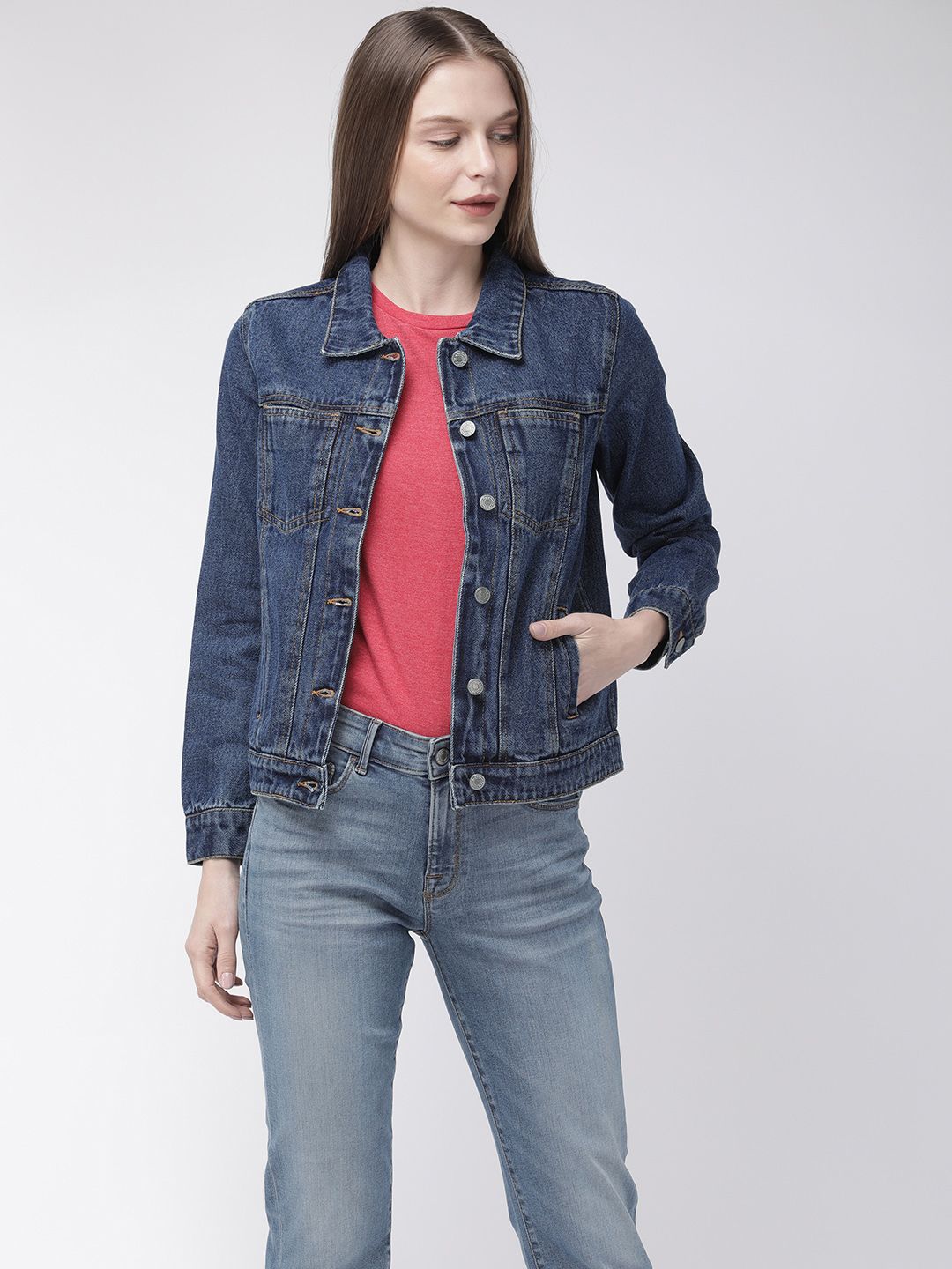 Flying Machine Women Solid Denim Jacket Jacket Price in India