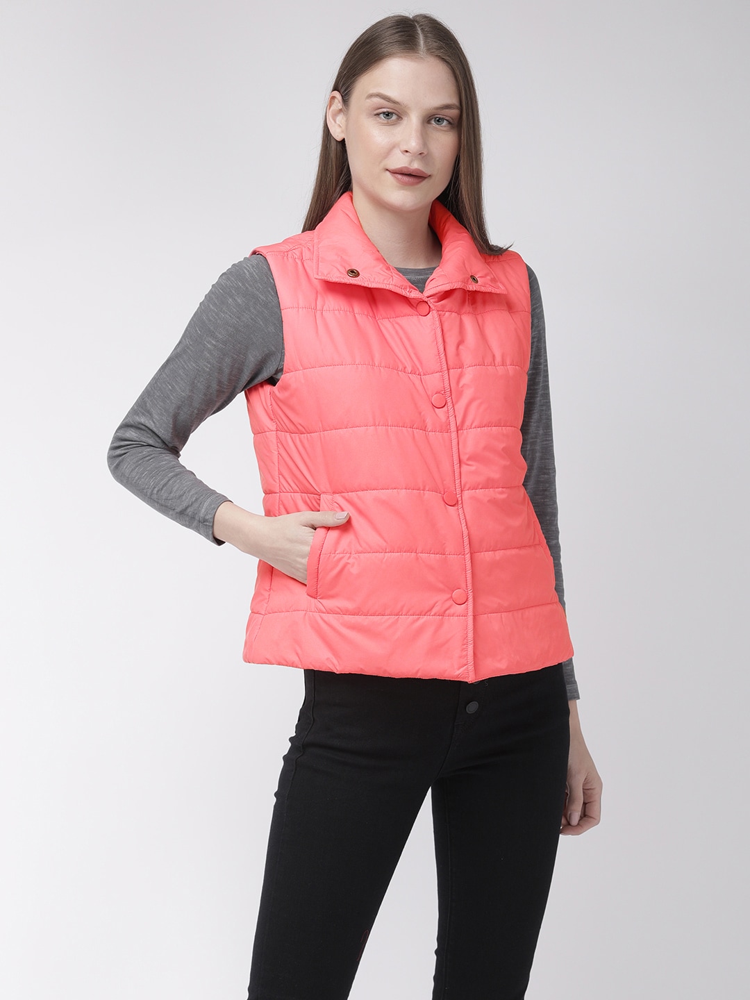 Flying Machine Women Pink Solid Puffer Jacket Price in India