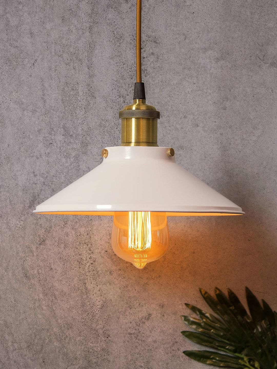 Homesake White Solid Handcrafted Cone Hanging Light with Antique Holder Price in India