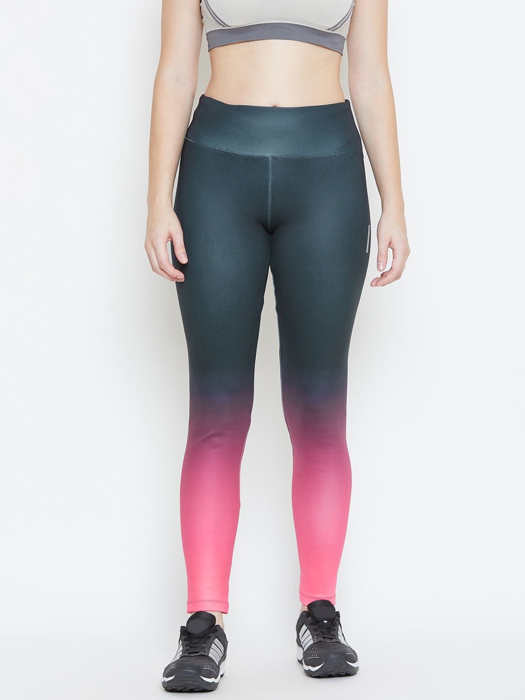 Sweet Dreams Women Grey & Coral Pink Ombre Effect Training Tights Price in India