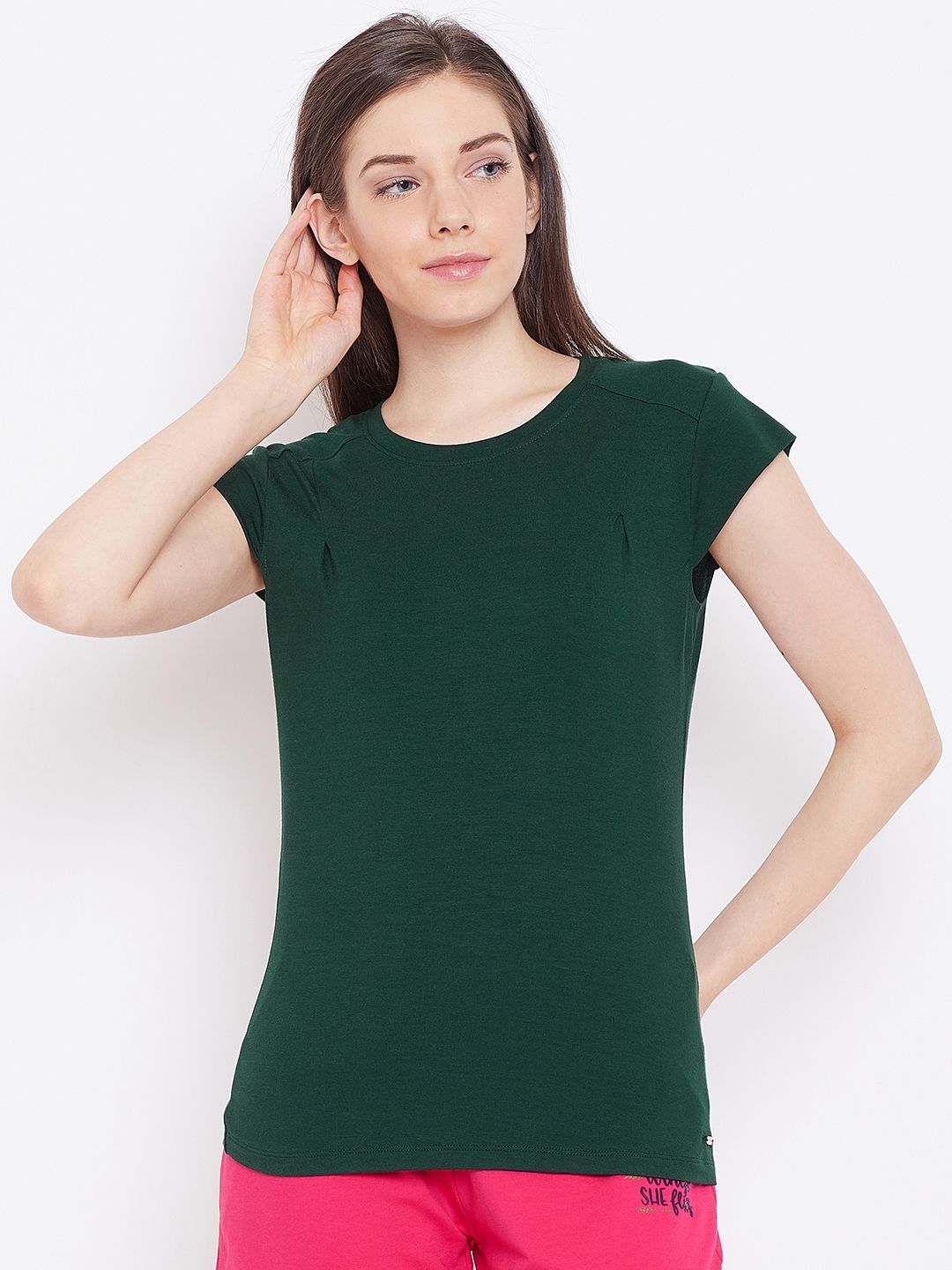 Sweet Dreams Women Green Solid Lounge T-Shirt Price in India