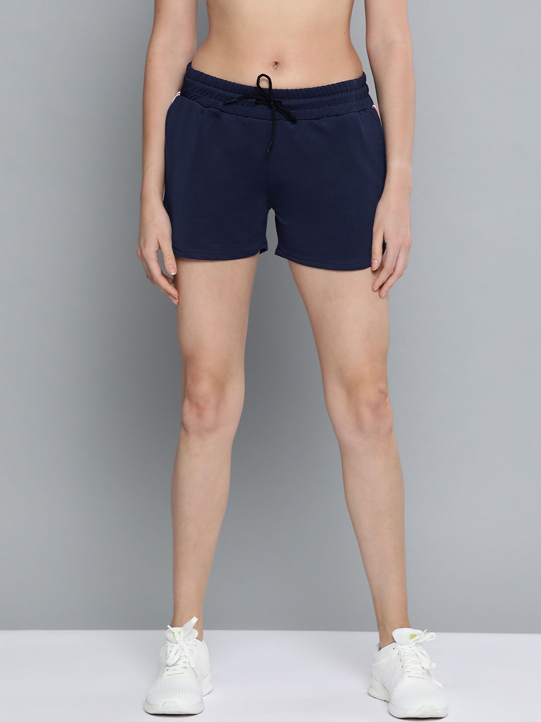 HRX by Hrithik Roshan Women Navy Blue Solid Regular Fit Lycra Lifestyle Shorts