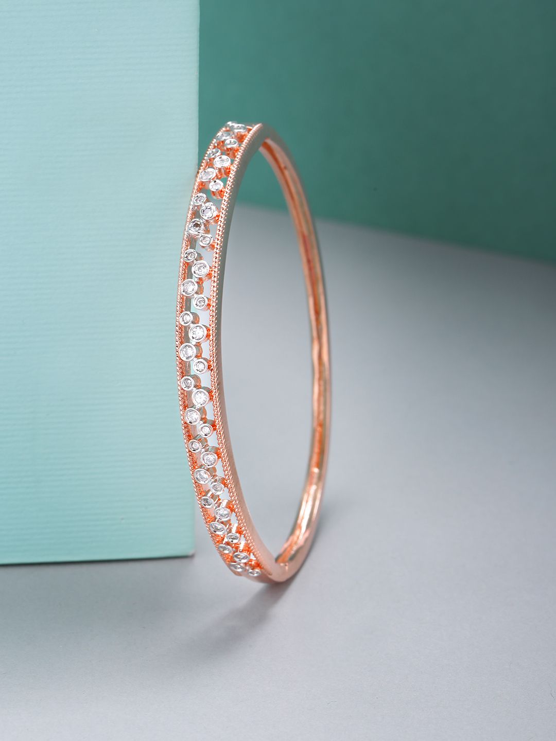 Priyaasi Rose Gold-Plated AD-Studded Handcrafted Bangle Style Bracelet Price in India