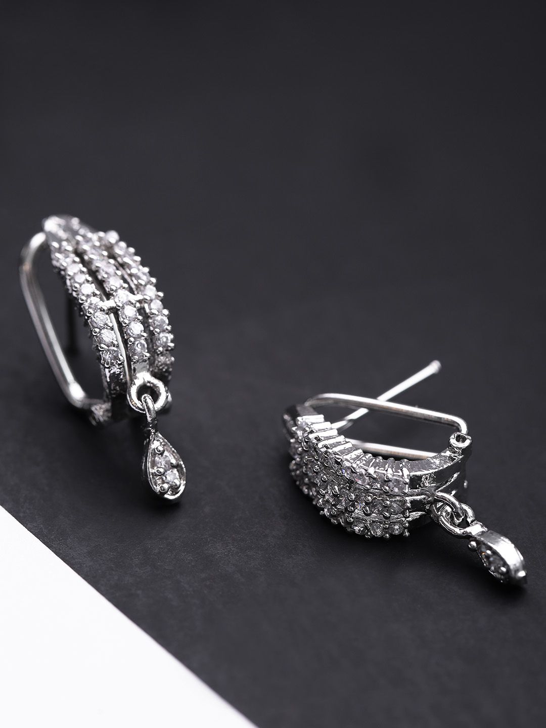Priyaasi Silver-Plated Handcrafted Stone Studded Contemporary Drop Earrings Price in India