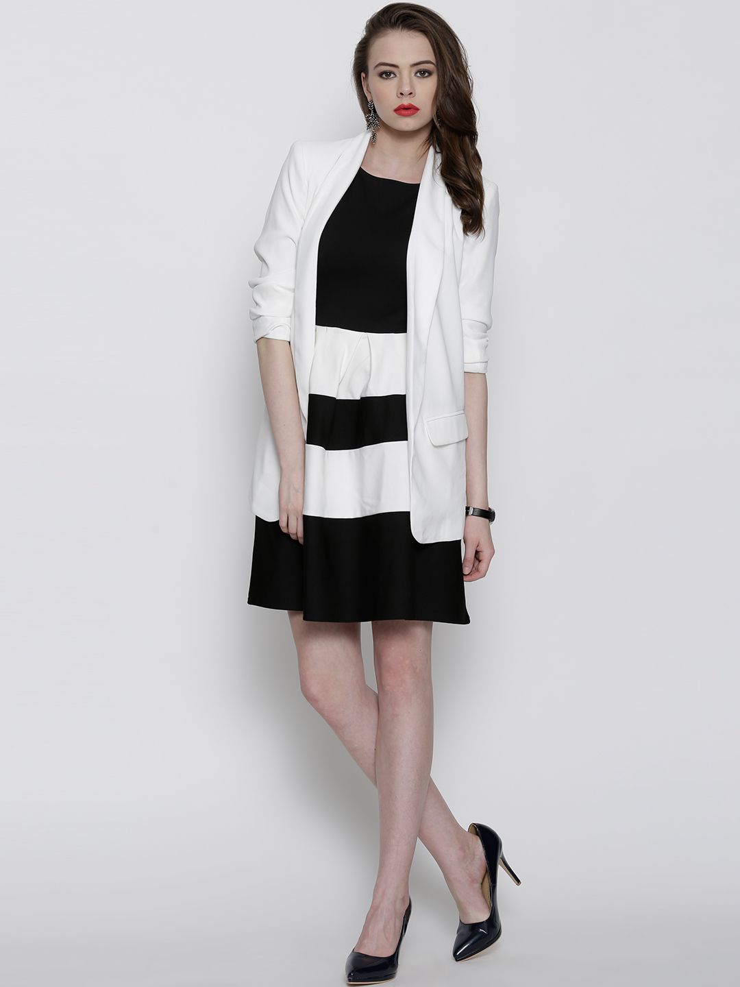 Buy Boohoo Black & White Striped Fit & Flare Dress - Dresses for Women  1057754 | Myntra