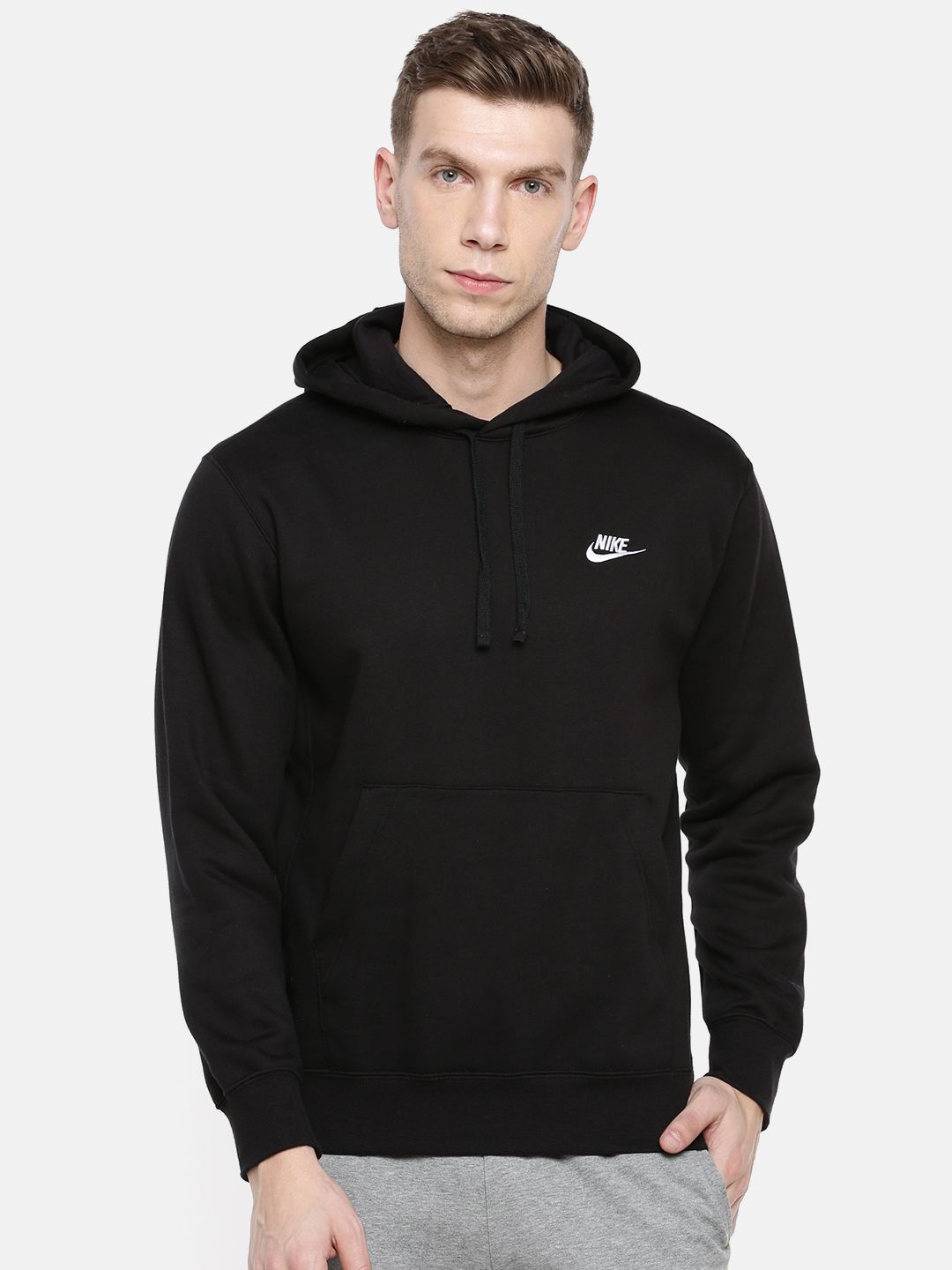 Nike Men Black Solid CLUB HOODIE Sweatshirt
