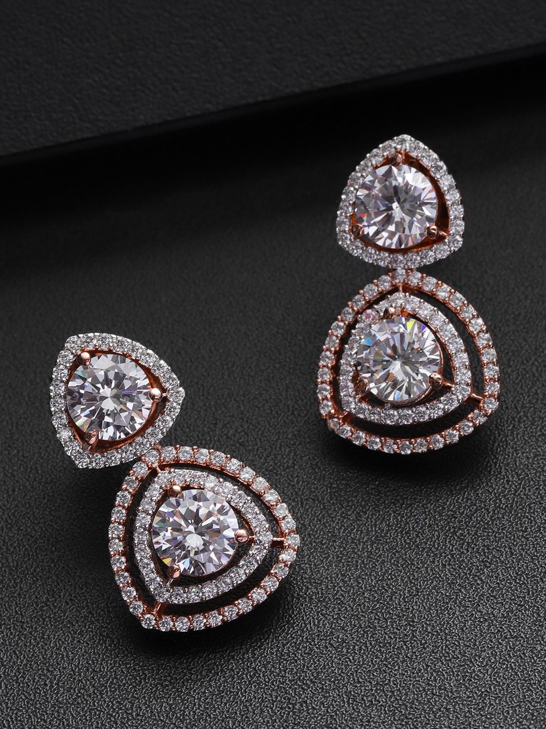 Priyaasi Rose Gold-Plated Stone-Studded Handcrafted Contemporary Drop Earrings Price in India
