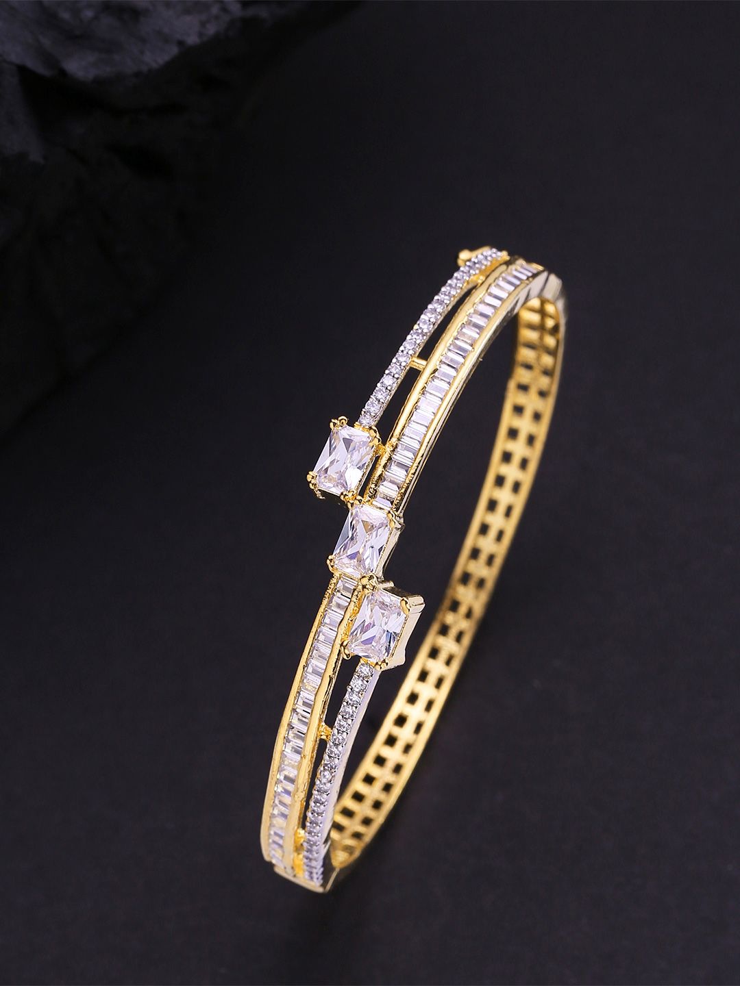 Priyaasi Gold-Plated Stone Studded Handcrafted Bangle Style Bracelet Price in India