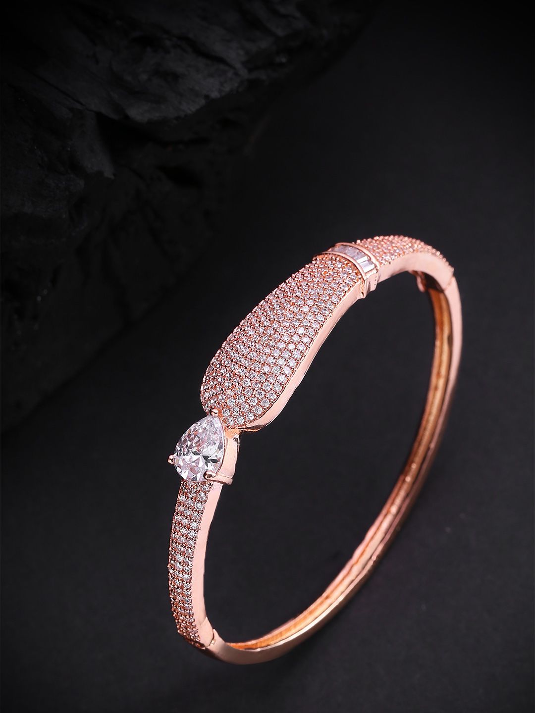Priyaasi Rose Gold-Plated Stone Studded Handcrafted Bangle Style Bracelet Price in India