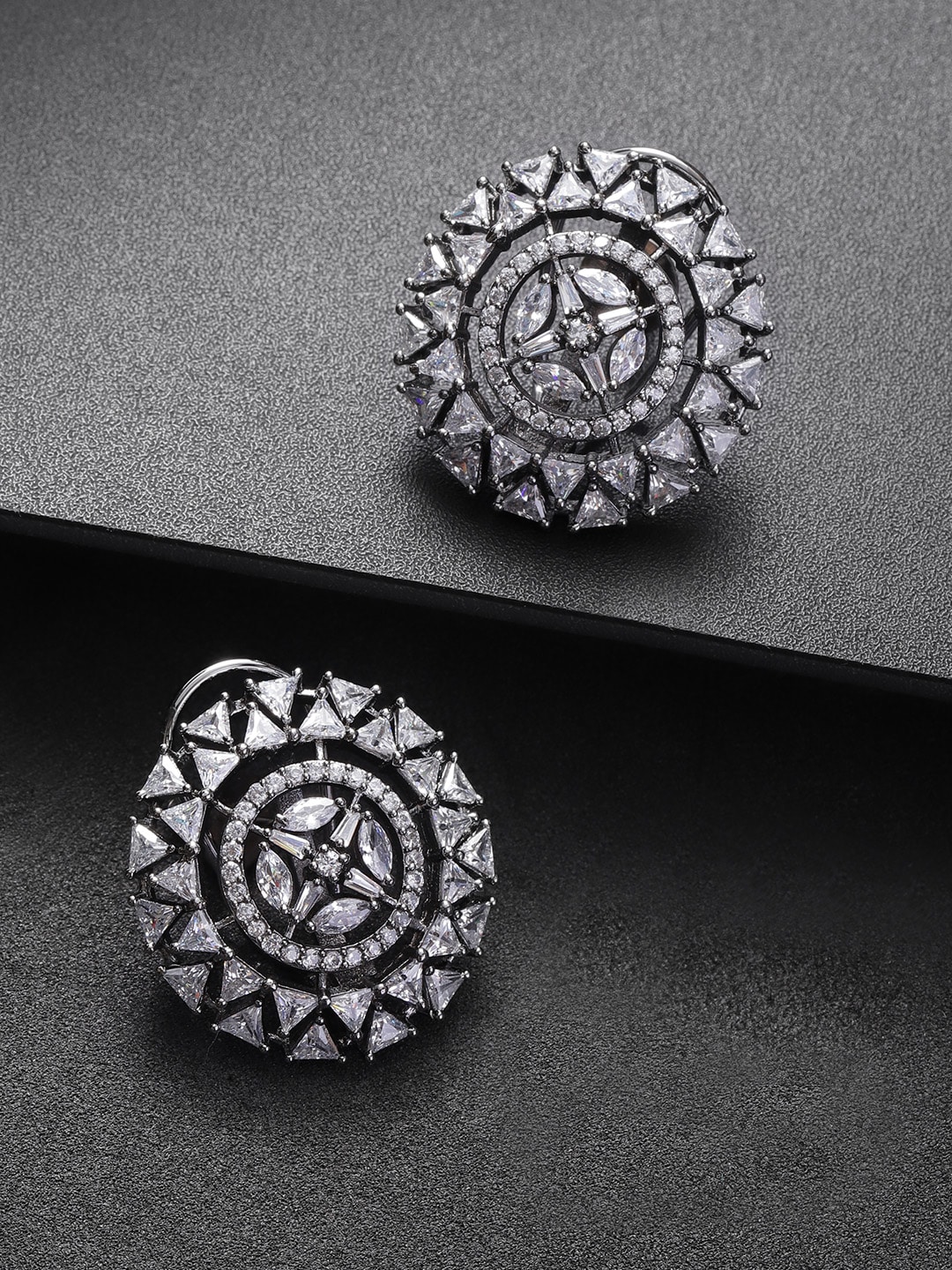 Priyaasi Silver-Plated Stone-Studded Handcrafted Circular Studs Price in India