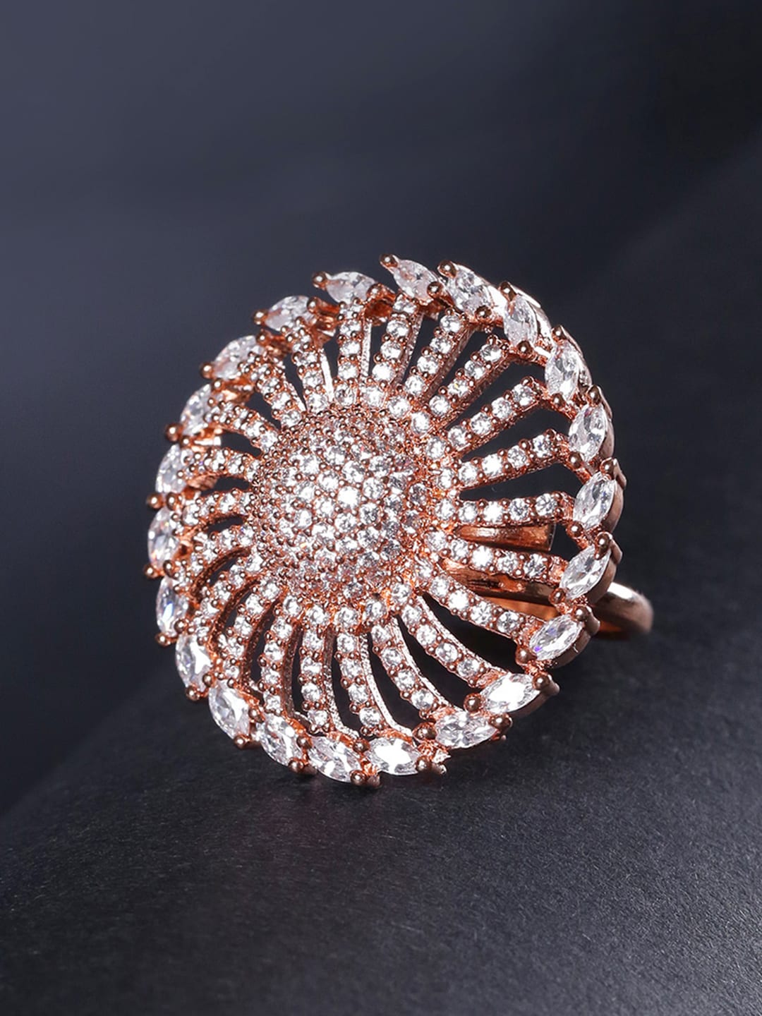 Priyaasi Rose Gold-Plated AD Studded Circular Handcrafted Adjustable Finger Ring Price in India