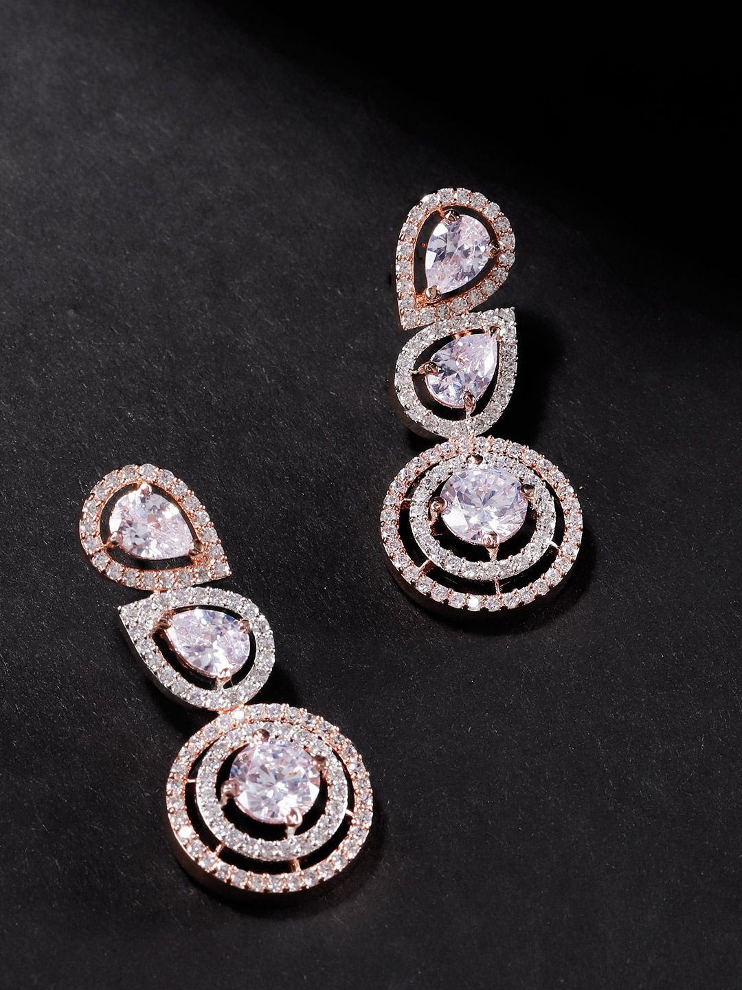 Priyaasi Rose Gold Plated Stone Studded Handcrafted Geometric Drop Earrings Price in India