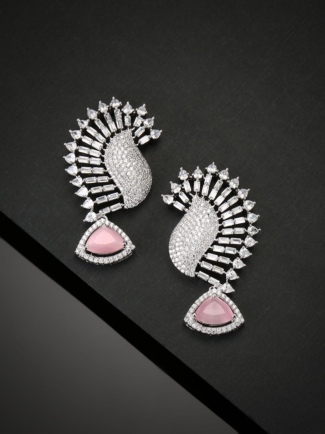 Priyaasi Silver-Plated Stone Studded Handcrafted Contemporary Drop Earrings Price in India