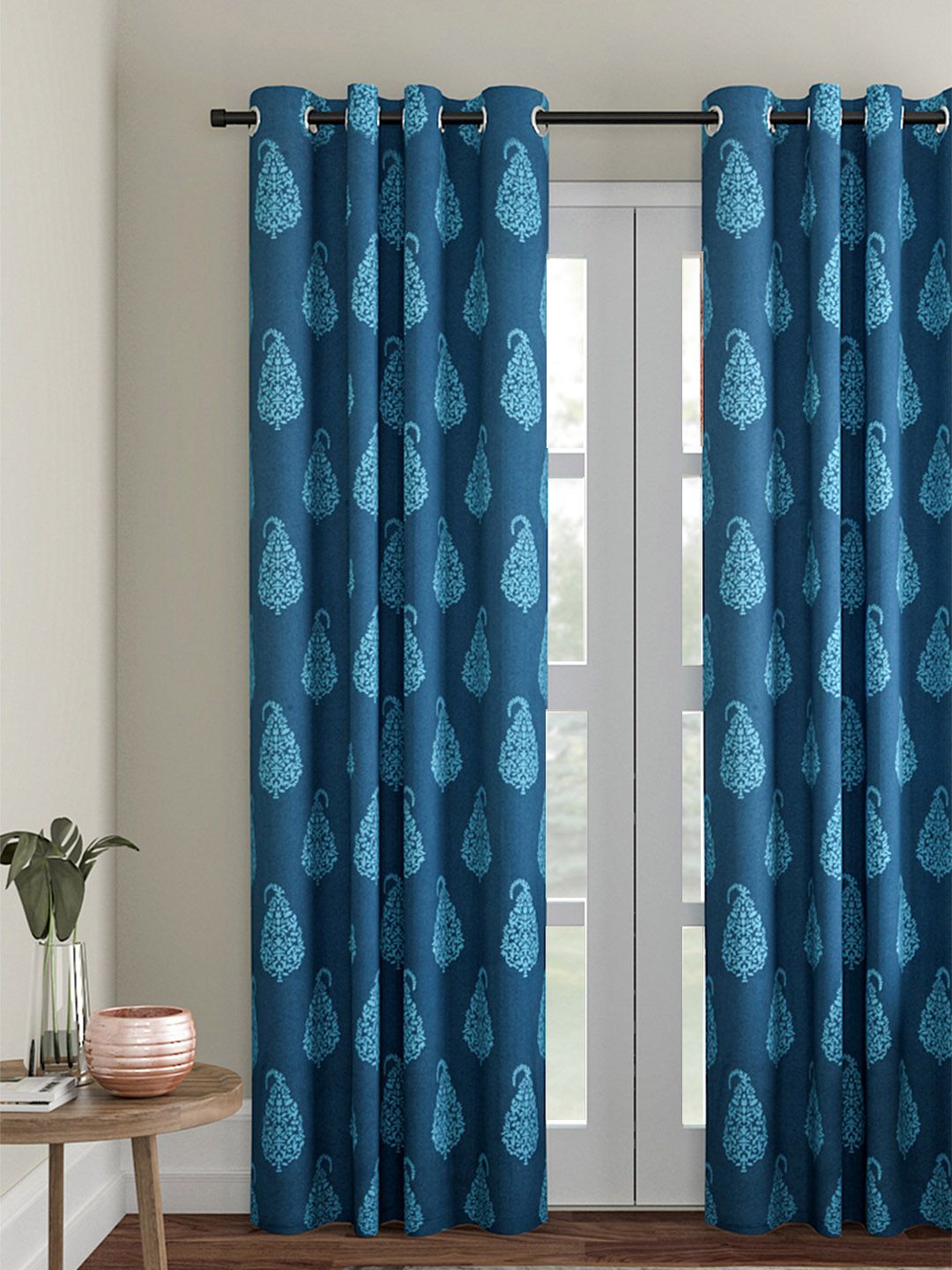 Soumya Blue Ethnic Printed Single Room Darkening Door Curtain Price in India