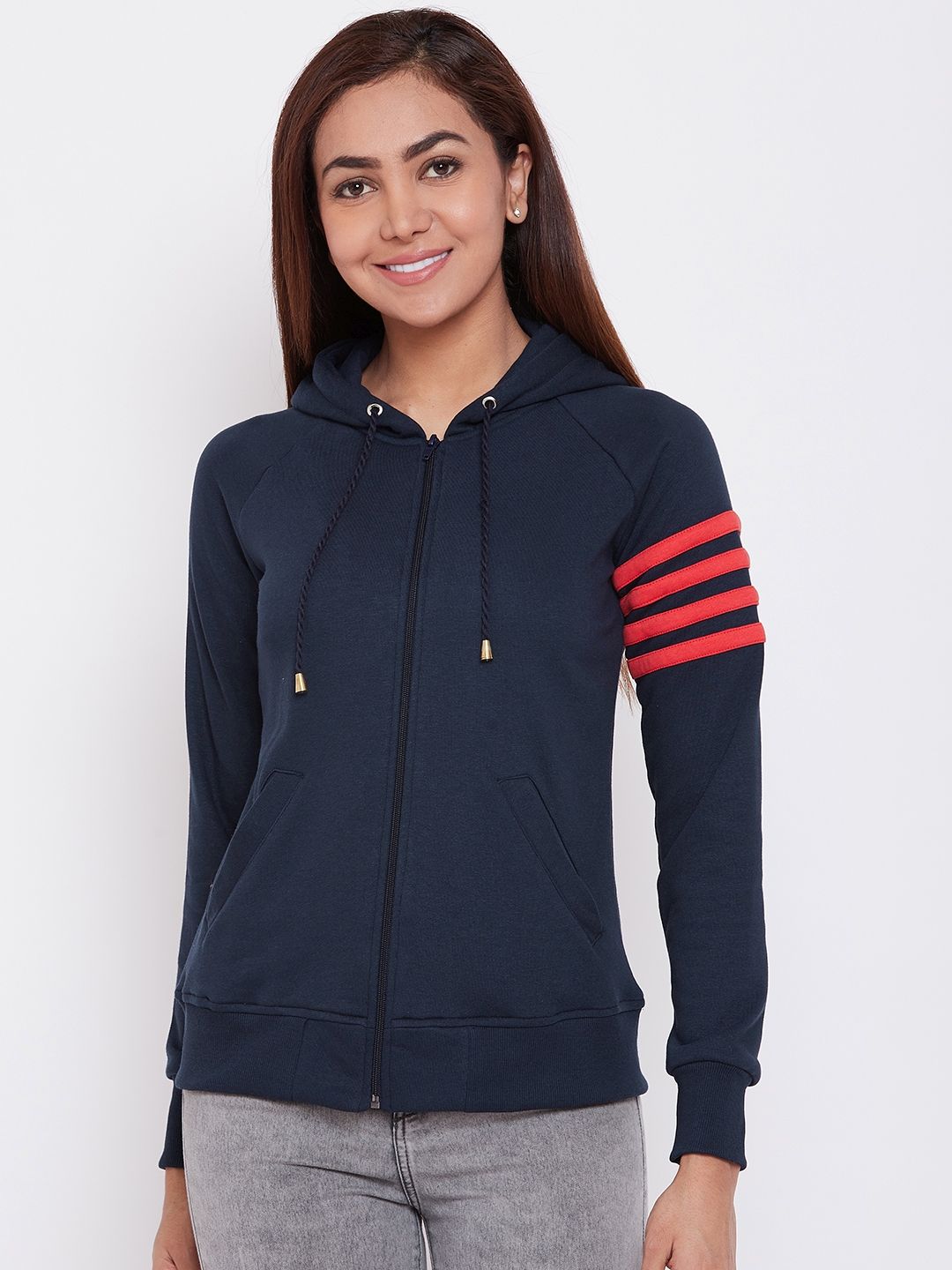 Alsace Lorraine Paris Women Navy Blue Solid Hooded Sweatshirt Price in India