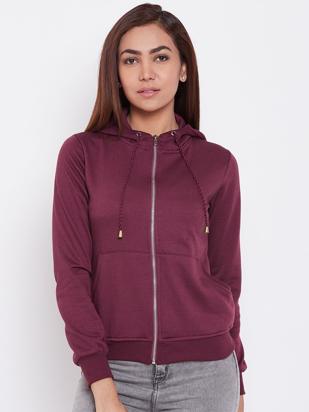 Alsace Lorraine Paris Women Burgundy Solid Hooded Sweatshirt Price in India