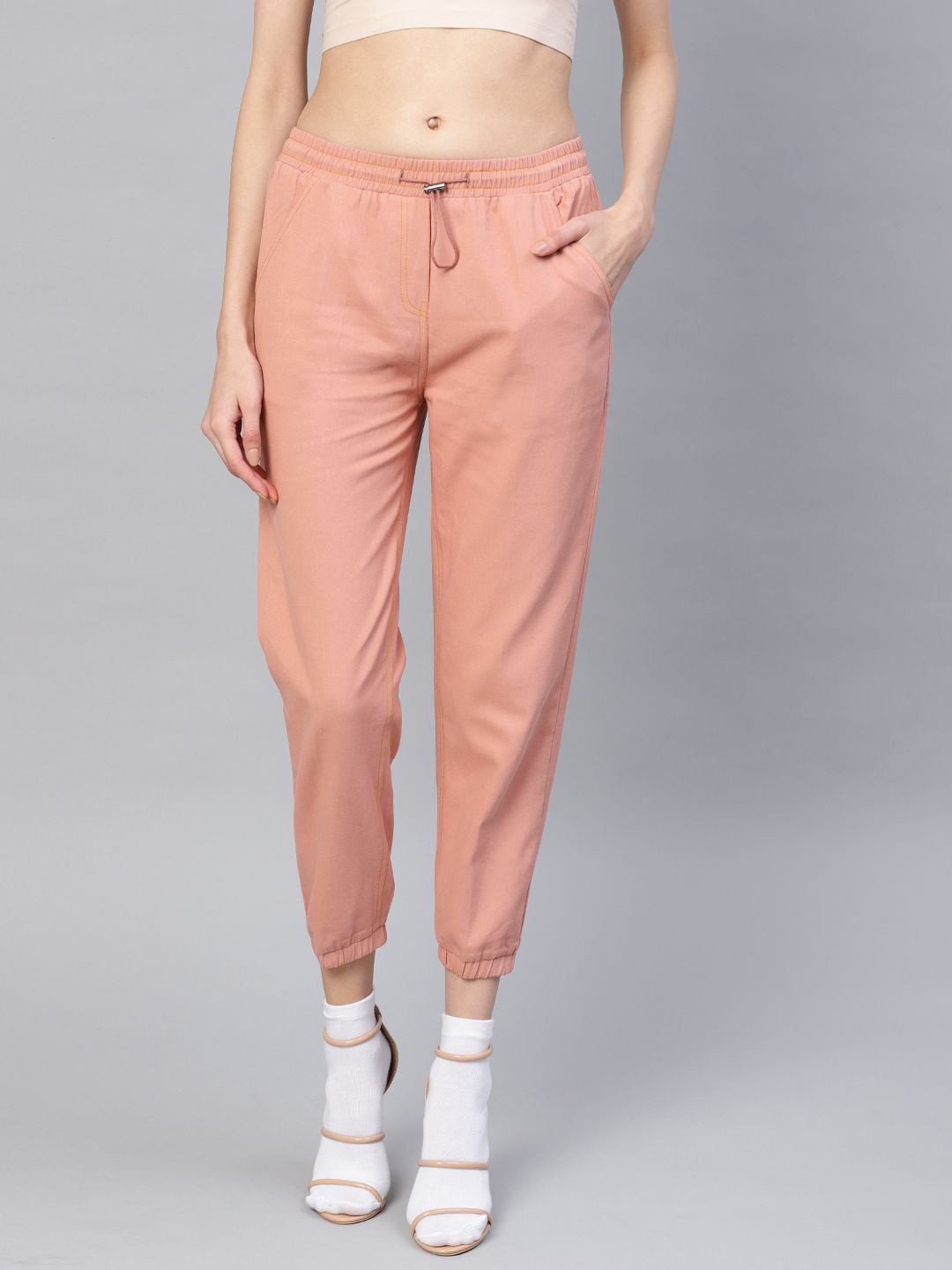 SASSAFRAS Women Peach-Coloured Cropped Joggers Price in India