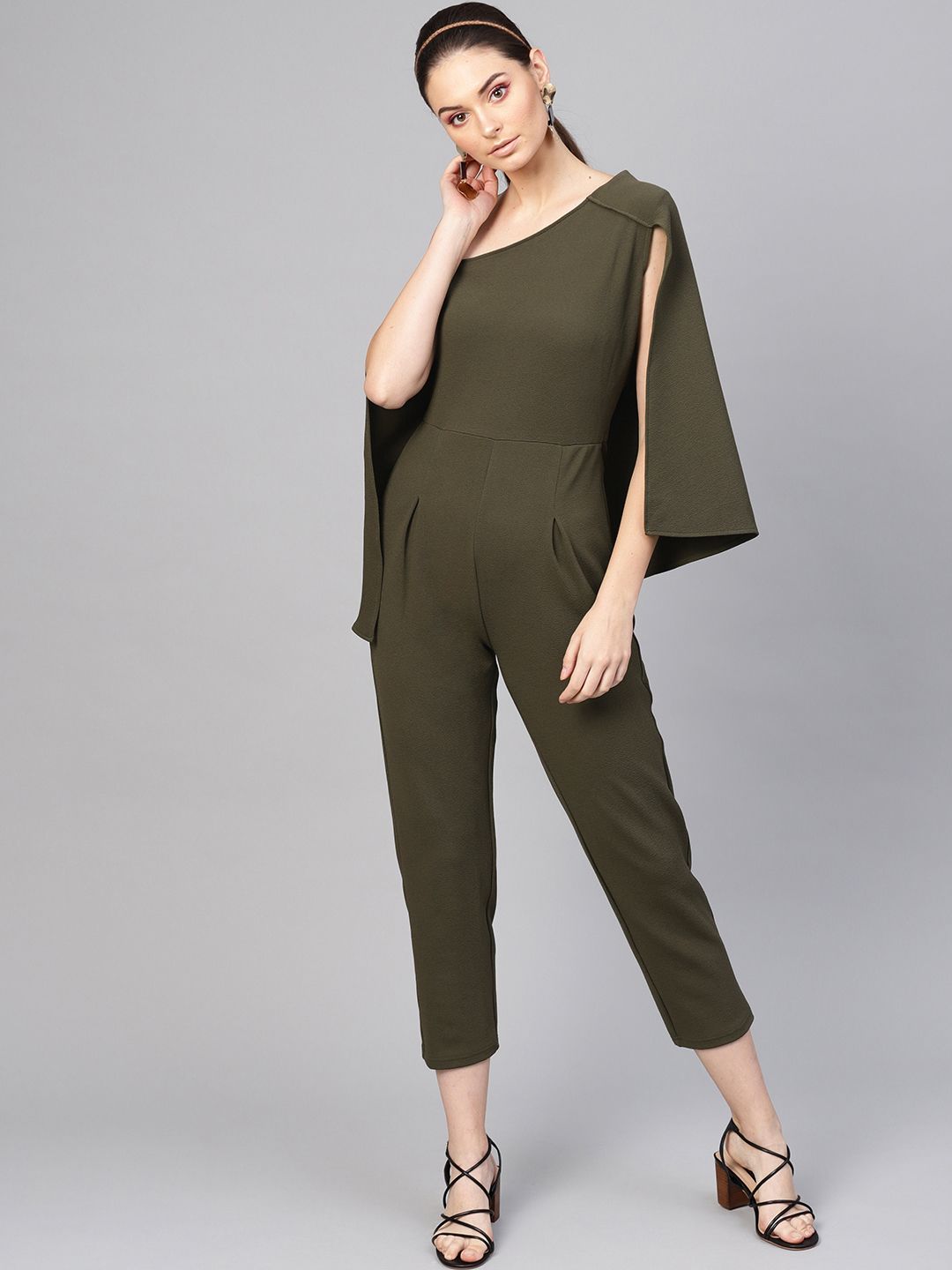 SASSAFRAS Women Olive Green Solid Culotte Jumpsuit Price in India