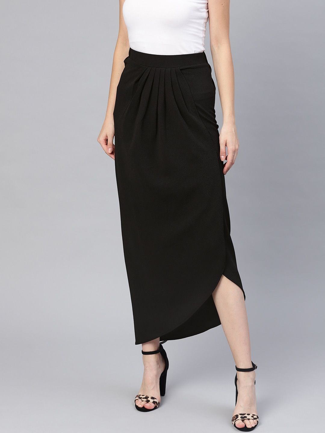 SASSAFRAS Black Midi Wrap Skirt Price in India