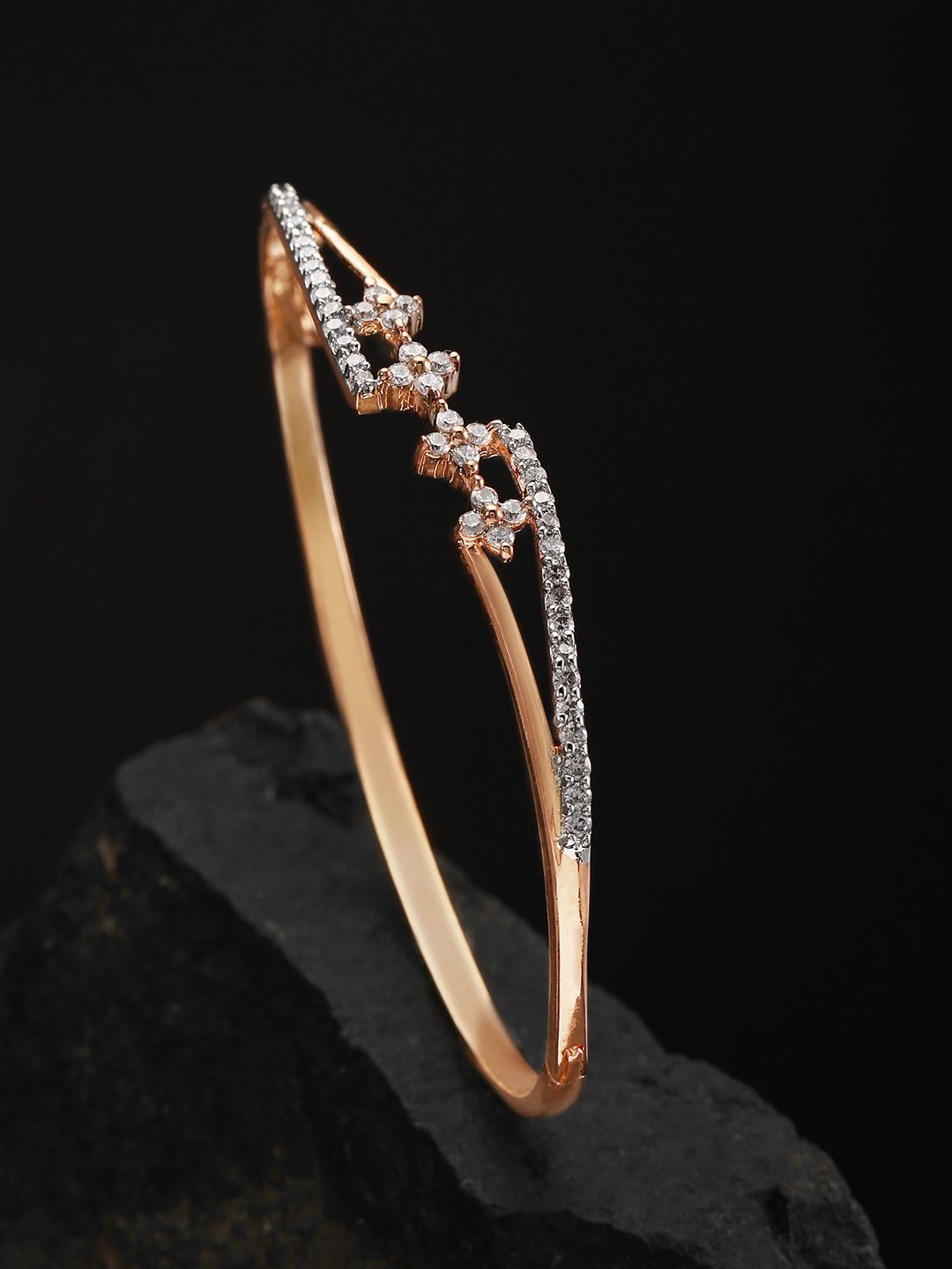 Priyaasi Rose Gold-Plated AD-Studded Handcrafted Bangle Style Bracelet Price in India